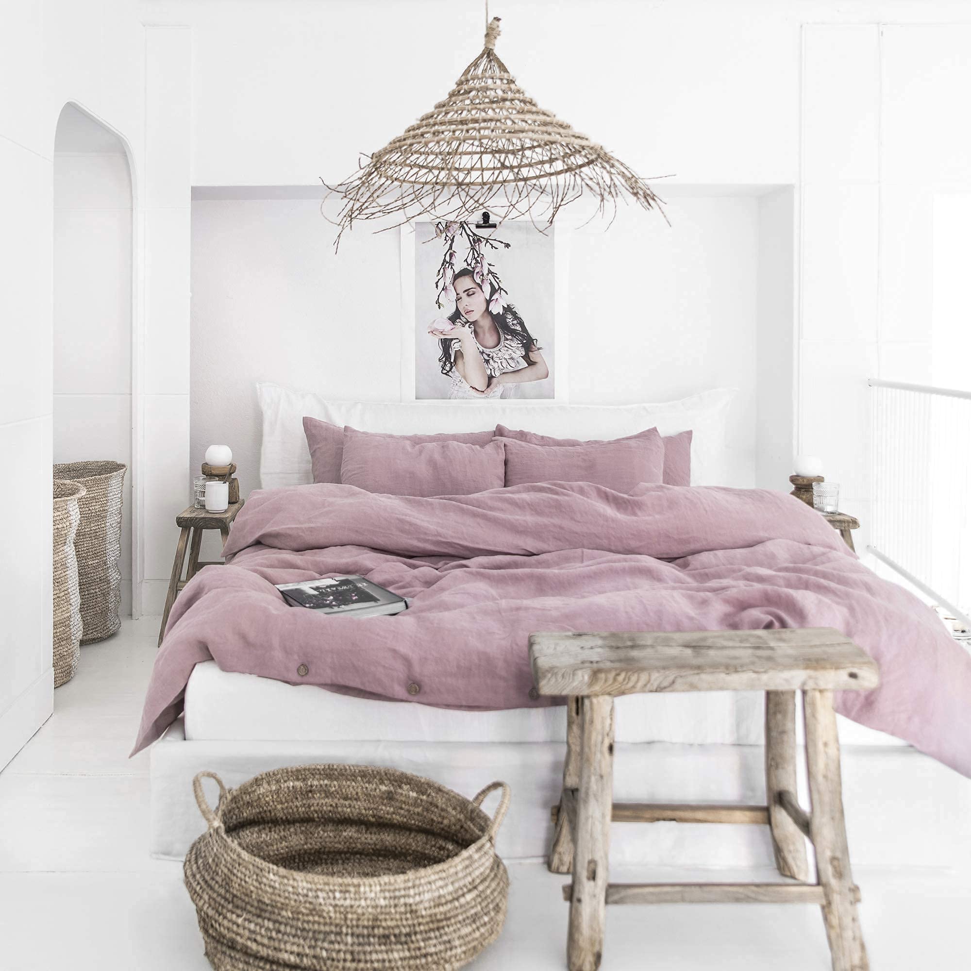 MagicLinen Queen Size Linen Duvet Cover Set - Breathable Natural Flax Bedding in Woodrose Color - Perfect for Cozy Bedroom Decor & All-Season Comfort