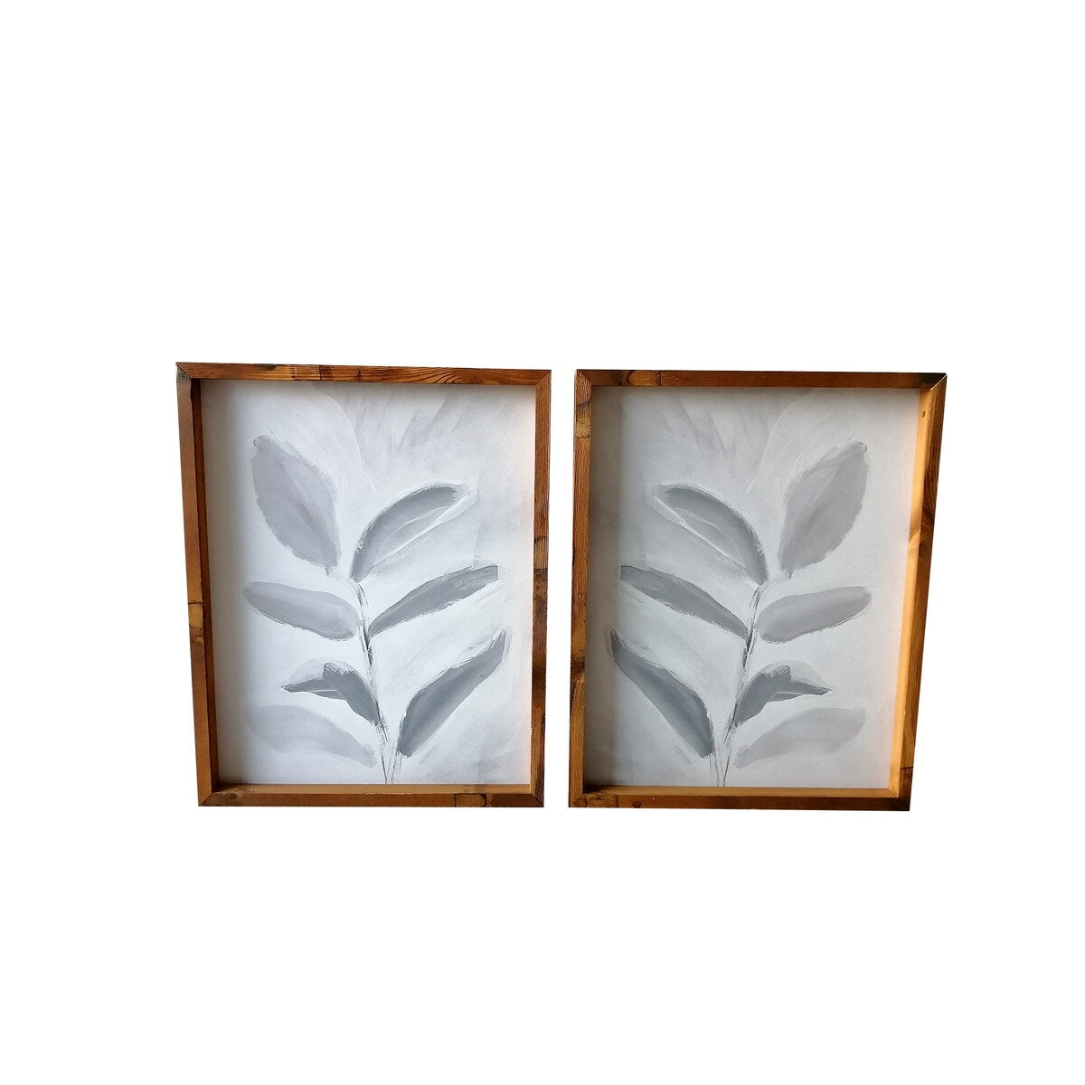 Abstract Blue Leaves 2-Piece Framed Canvas Wall Art Set - Hand-Painted Pine Wood Decor for Living Room, Bedroom & Office