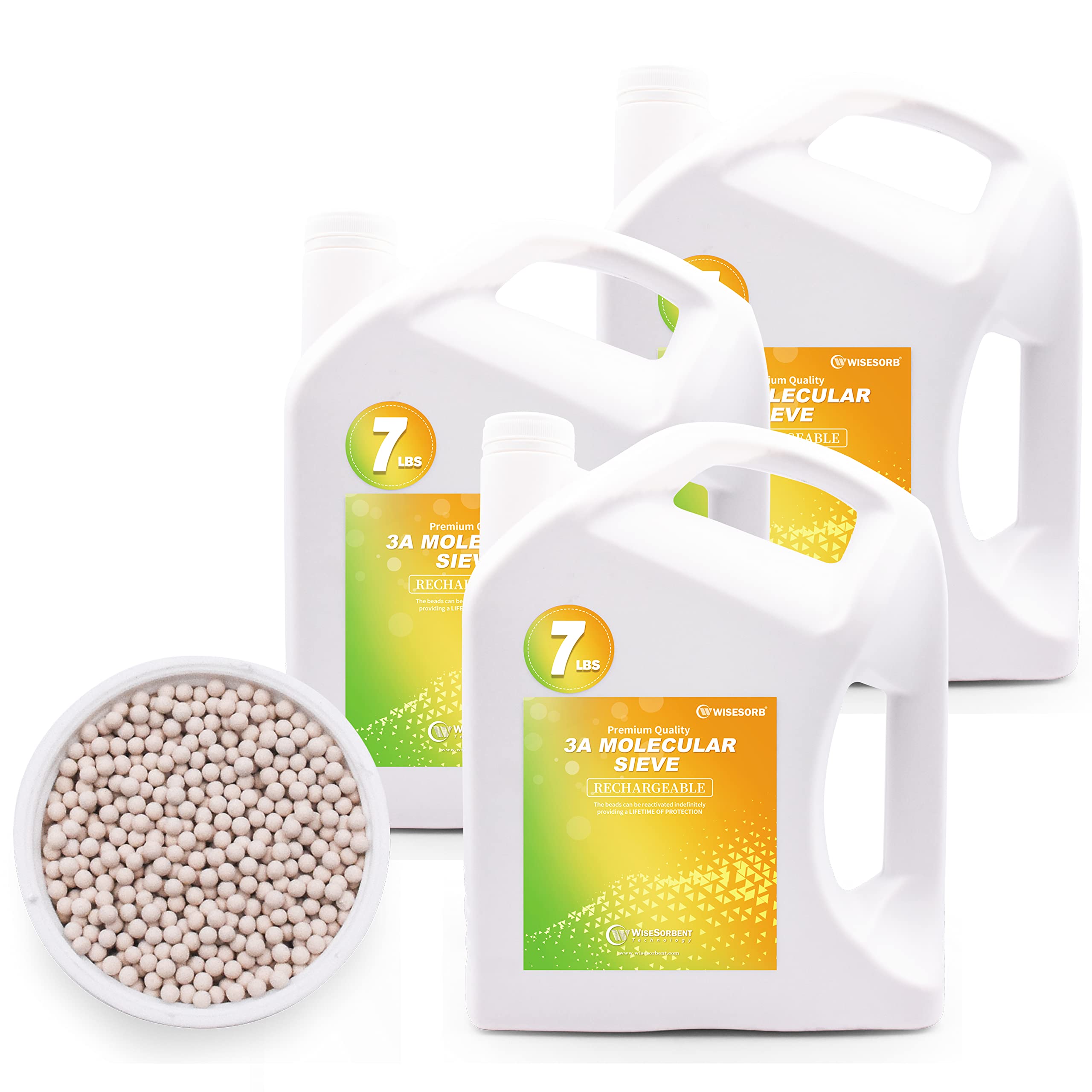 Wisesorb 3A Molecular Sieve Desiccant Beads - 21 LBS (3 Pack x 7 LBS) High Capacity Moisture Absorber for Dehumidifying | Ideal for Storage Units, Gun Safes, Boats & RV Protection