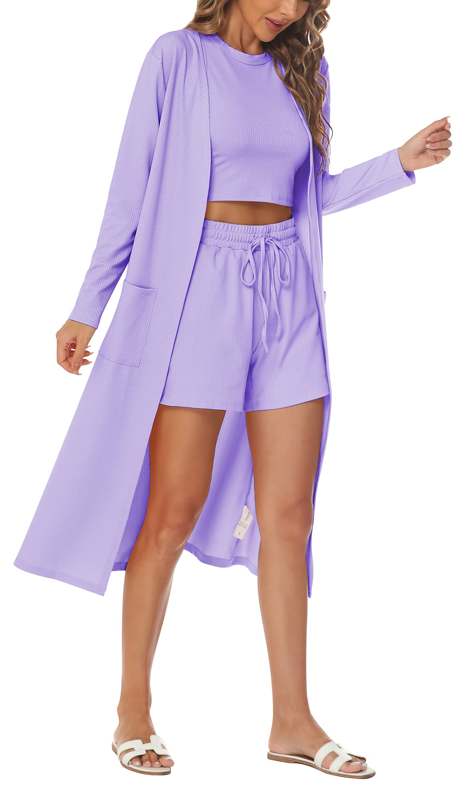 Lingswallow Women's 2-Piece Lounge Set - Sleeveless Crop Top & Waffle Knit Shorts | Soft Comfortable Loungewear for Yoga, Sleep & Home Relaxation