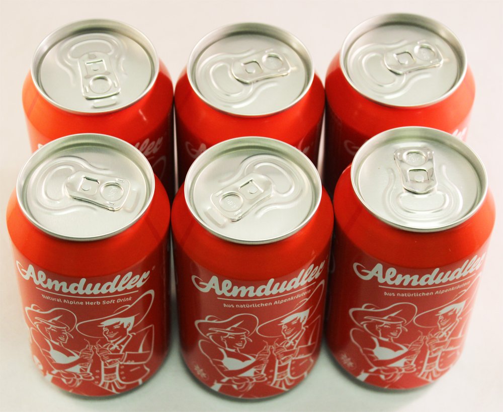Almdudler Austrian Soda - 6 Pack of 11.2oz Cans | Refreshing Lemonade Drink for Parties, BBQs & Summer Gatherings | Imported from Austria