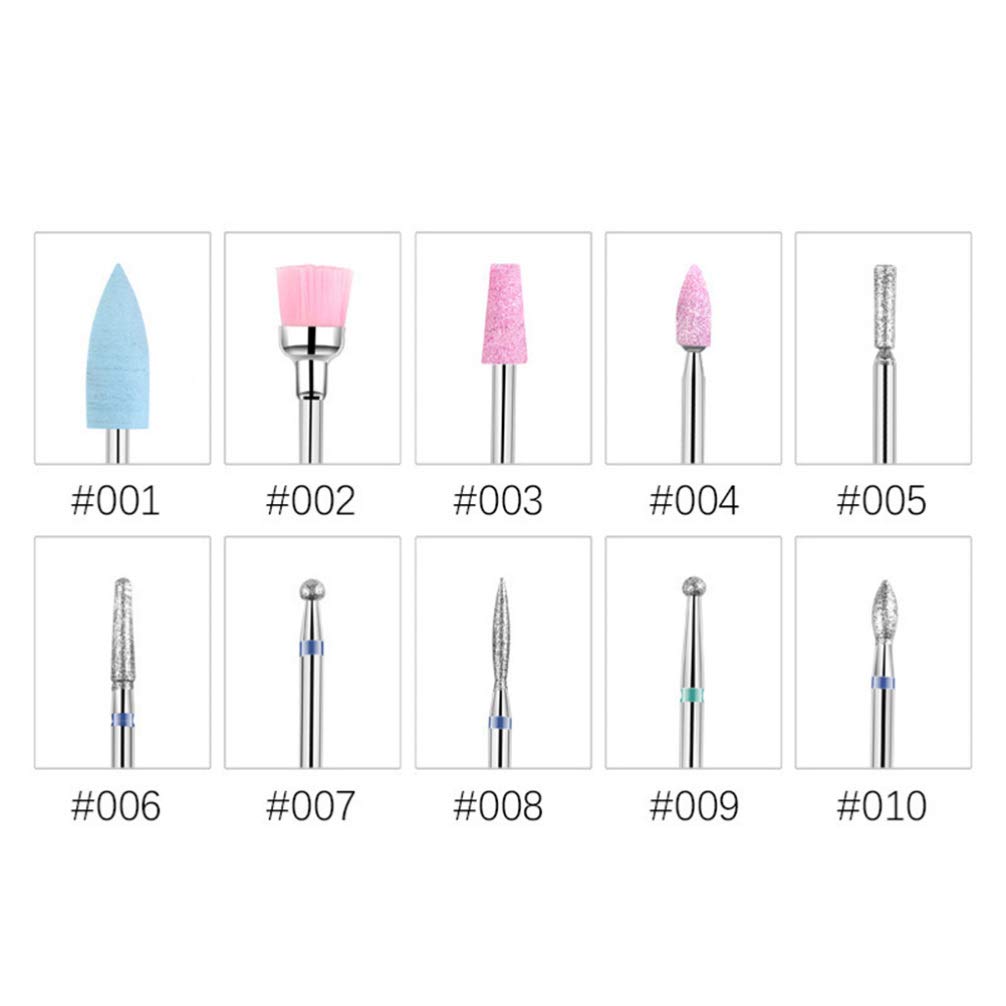 Beaupretty 10pcs Faux Nails Diamond Drill Bits Set - Professional Nail Grinding Heads & Polishing Manicure Drill Tools for Acrylic, Gel & Natural Nails - Perfect for Home Salon, Nail Art & Professional Manicure
