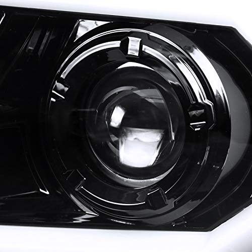 Spec-D Tuning Jet Black LED Light Bar Projector Headlights for 2012-2015 Toyota Tacoma - Left & Right Pair Headlamp Assembly - Upgrade Your Off-Road Lighting for Night Driving & Adventure