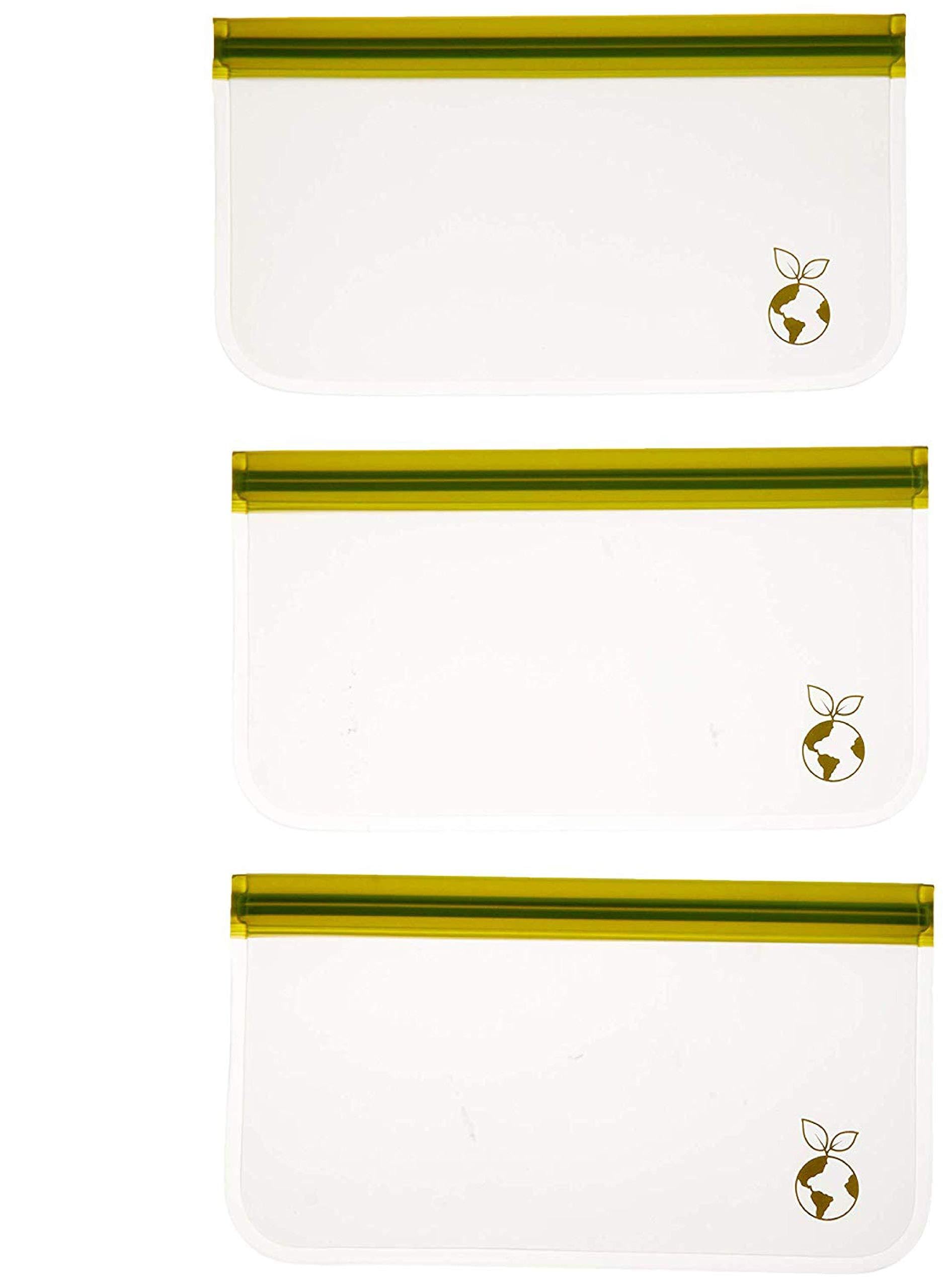 Eco-Friendly Reusable Food Storage Bags (3 Pack) - Leakproof, Thick & Resealable Freezer Bags for Kids Snacks, Lunch Sandwiches, Fruits | Perfect for School, Travel & Meal Prep | BPA-Free & Dishwasher Safe