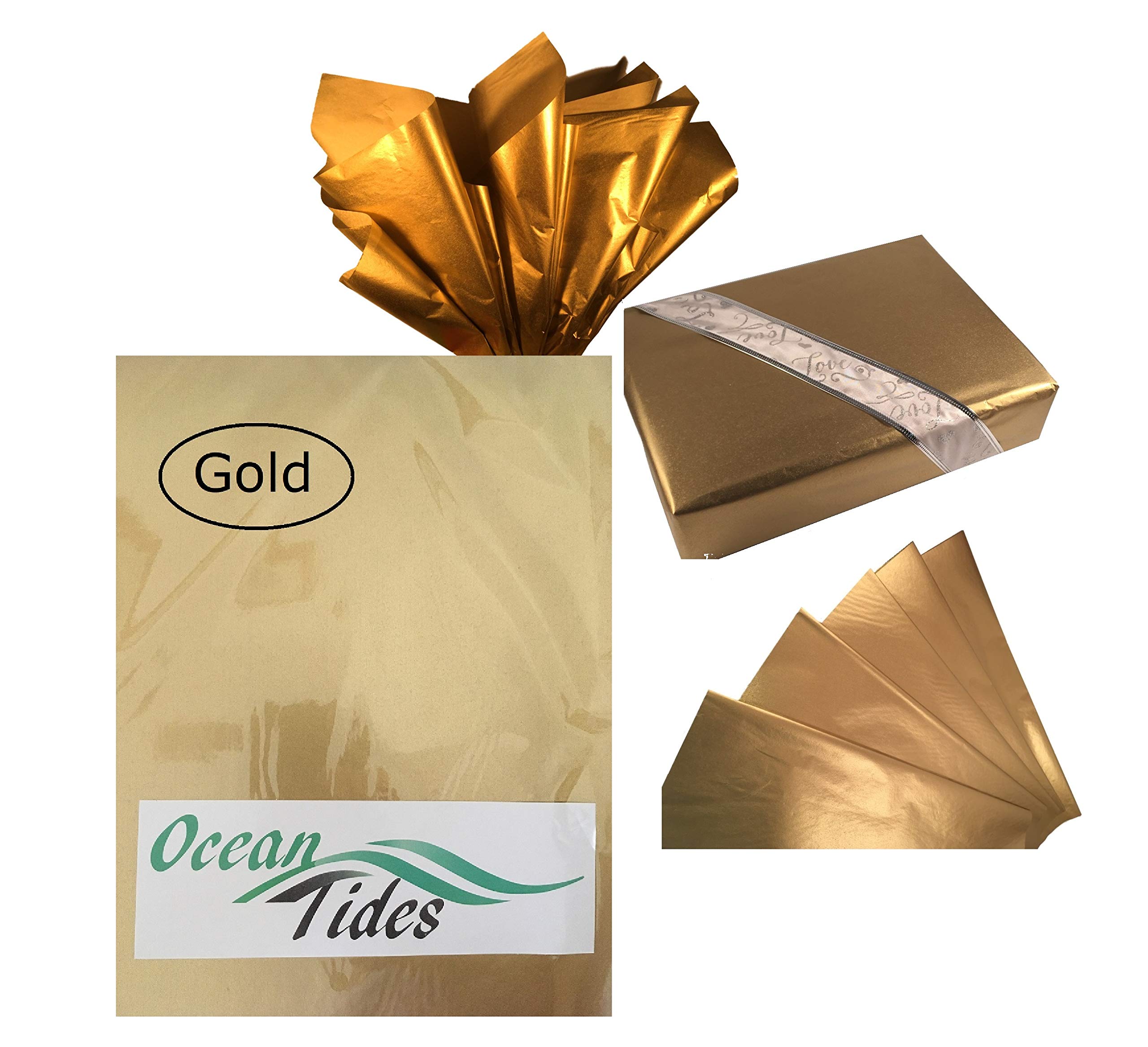 Premium Ocean Tides Gift Wrapping Tissue Paper - 50 Sheets Bulk Gold & Gold Dots Tissue Paper (15