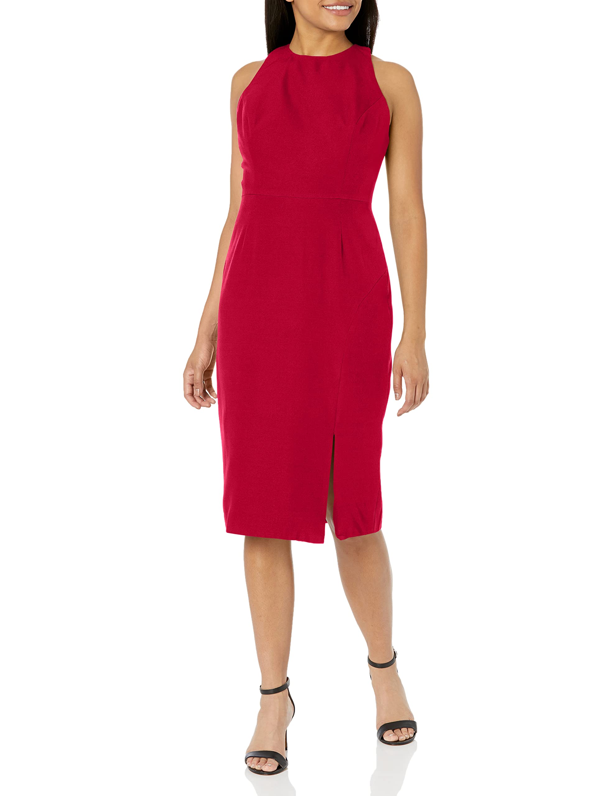 Dress the Population Women's Emme High Neck Tie Back Bodycon Midi Dress - Elegant Slim Fit Formal & Cocktail Party Attire for Evening Events
