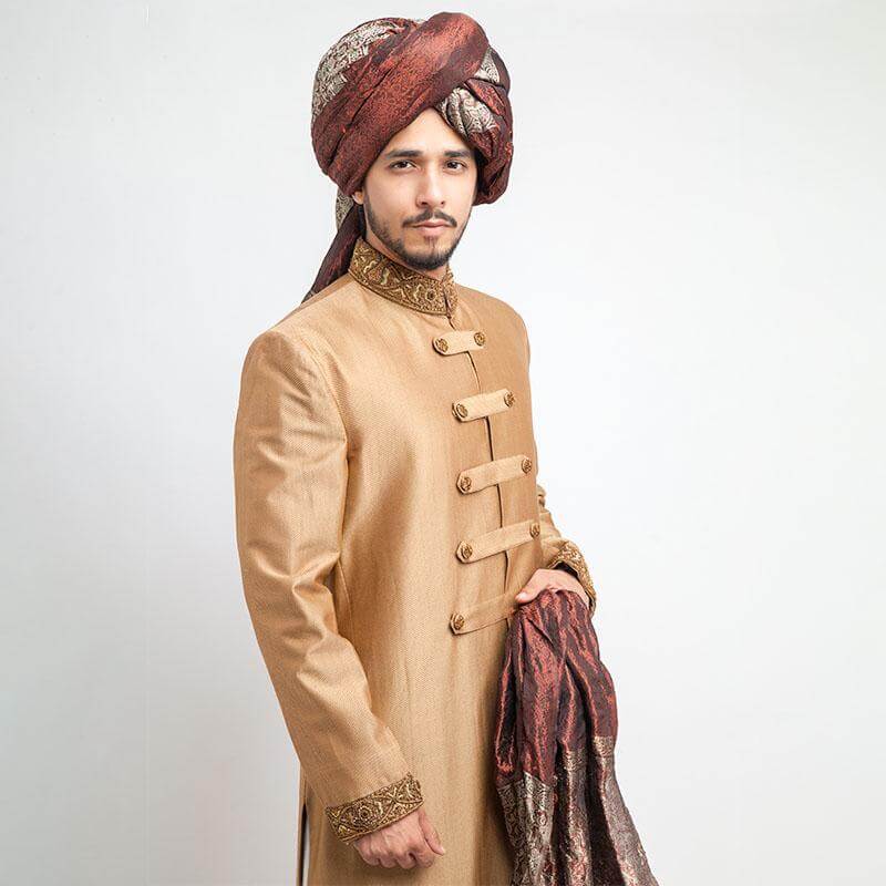 Premium Caramel Sherwani for Men - Traditional Indian Wedding Attire - Perfect for Weddings, Festivals & Special Occasions