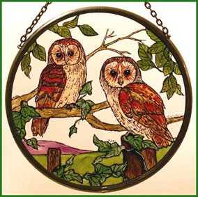 Hand-Printed Barn Owl Stained Glass Sun Catcher - Home & Garden Decor