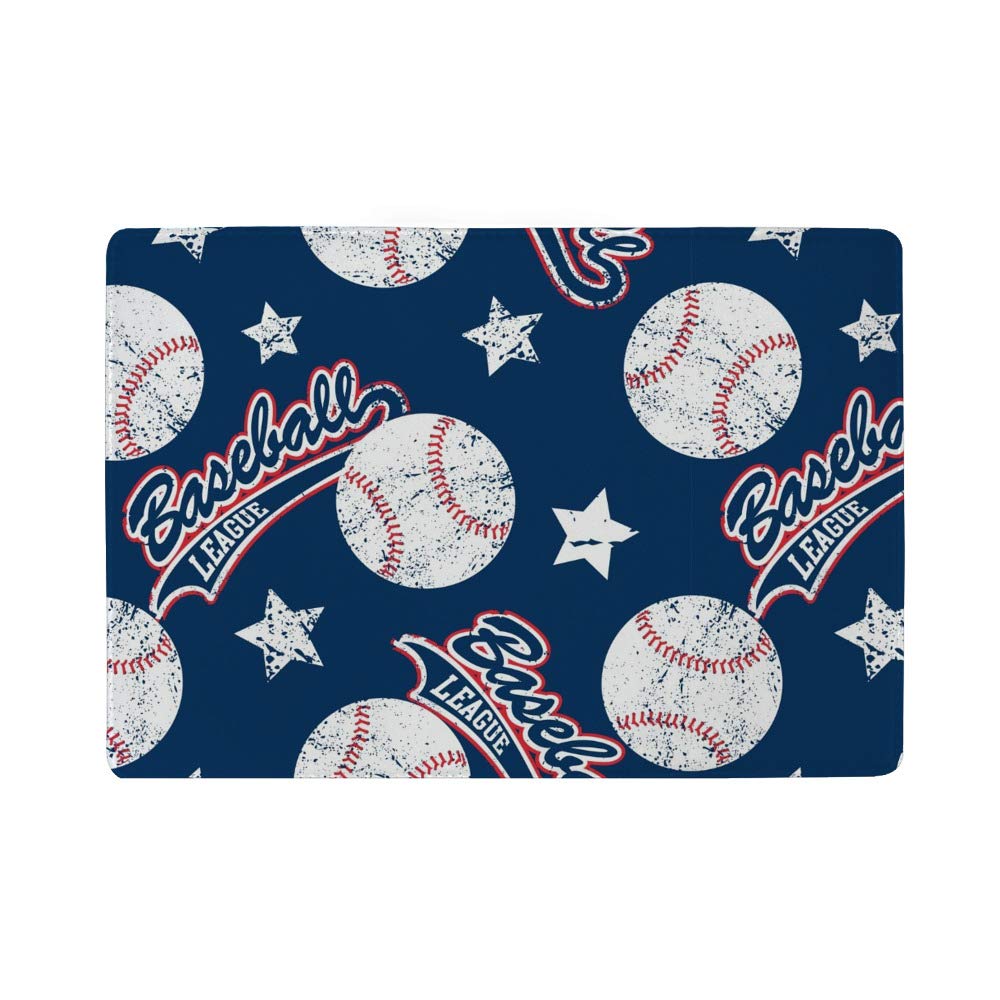 Kuizee Baseball Stars Dark Blue Leather Passport Holder & Travel Wallet - 4.5 x 6.5 Inch - RFID Blocking Passport Cover for Men, Women - Perfect for International Travel, Business Trips and Vacations