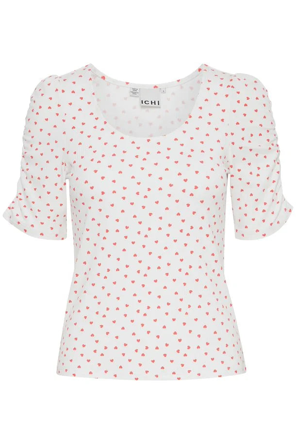 Debby T-Shirt - Cloud Dancer & Heart Print Women's Casual Tee | Perfect for Everyday Wear, Date Nights & Music Festivals