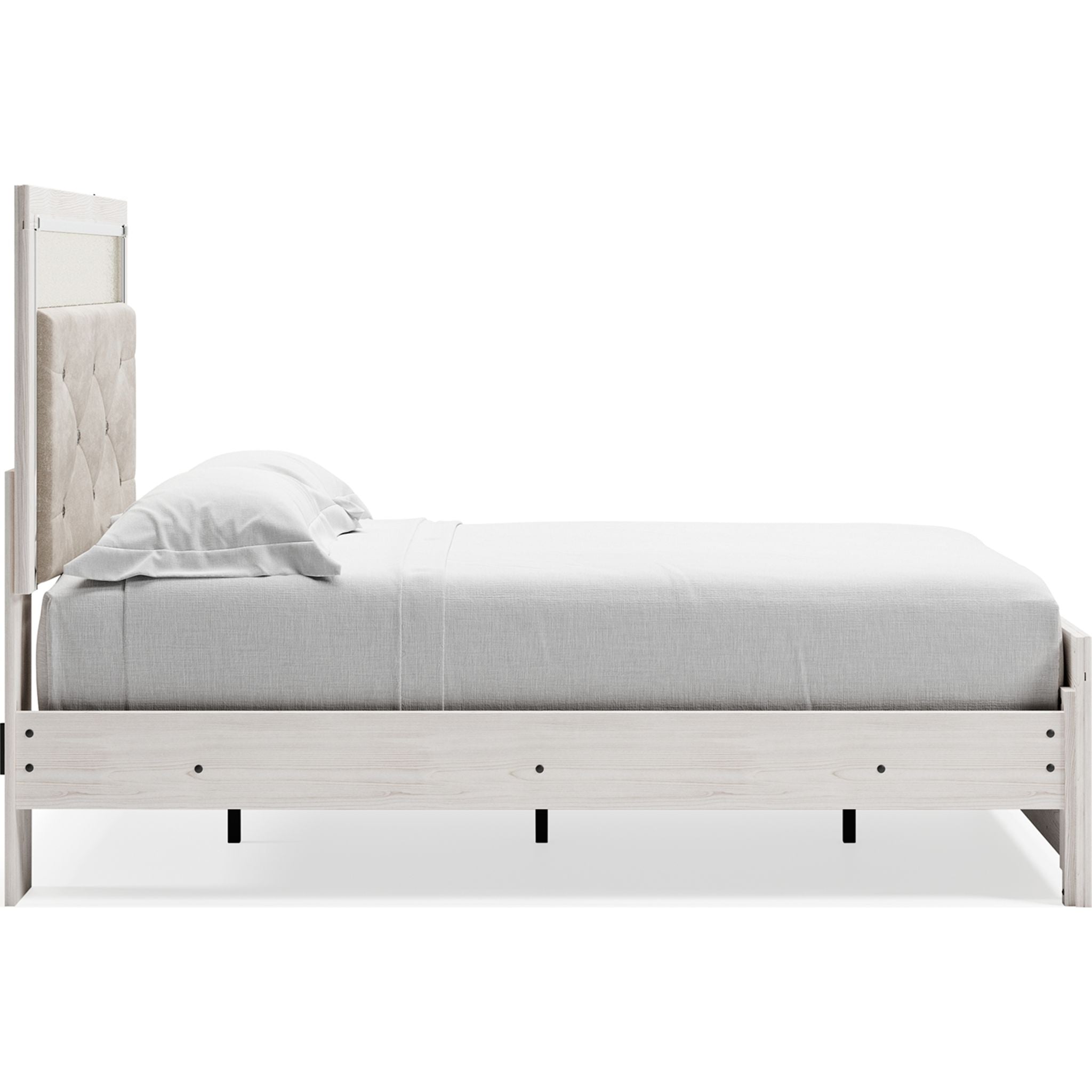Altyra White Panel Bed Frame - Queen Size, Modern Platform Bed with Upholstered Headboard for Bedroom Decor