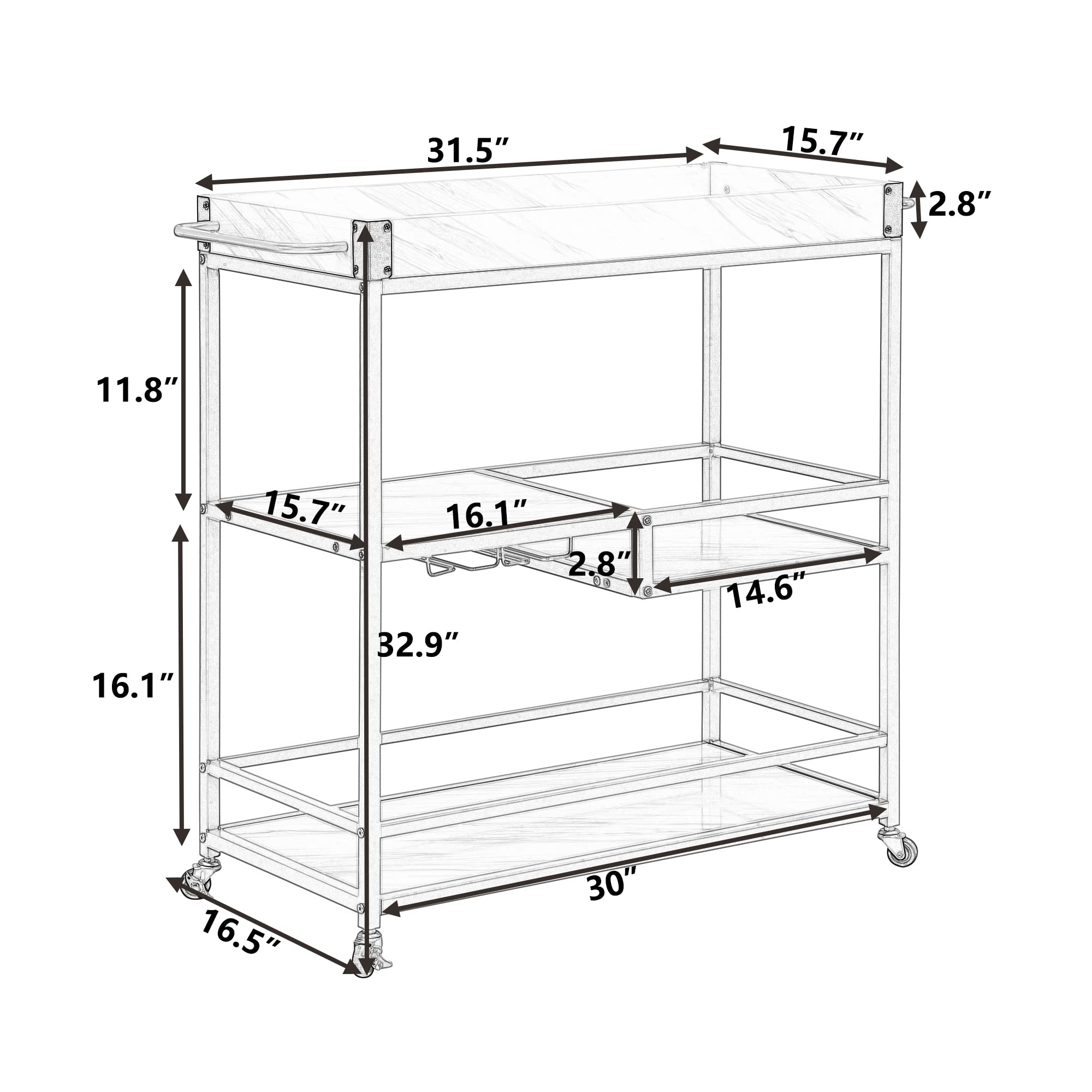 Goujxcy Mobile Kitchen Island Cart with Storage - Rolling Kitchen Cart with Drawers, Cabinets & Lockable Casters - Adjustable Shelves for Small Spaces (A1-Gold2) - Perfect for Compact Kitchens, Dining Areas & Home Organization
