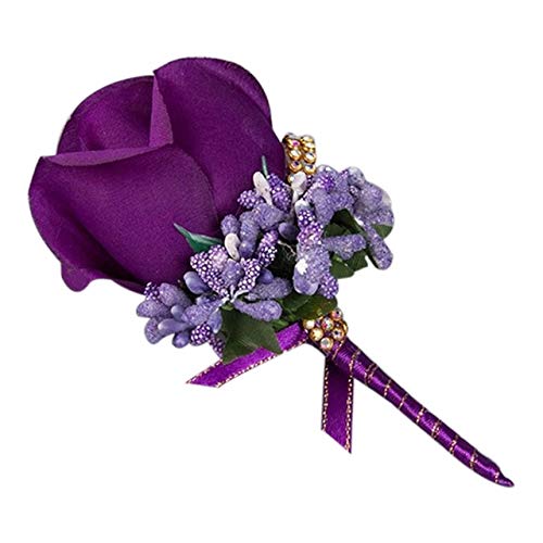 Elegant Bridesmaid Rose Corsage & Best Man Boutonniere Set - Plum Wedding Flowers for Bridal Party & Formal Events