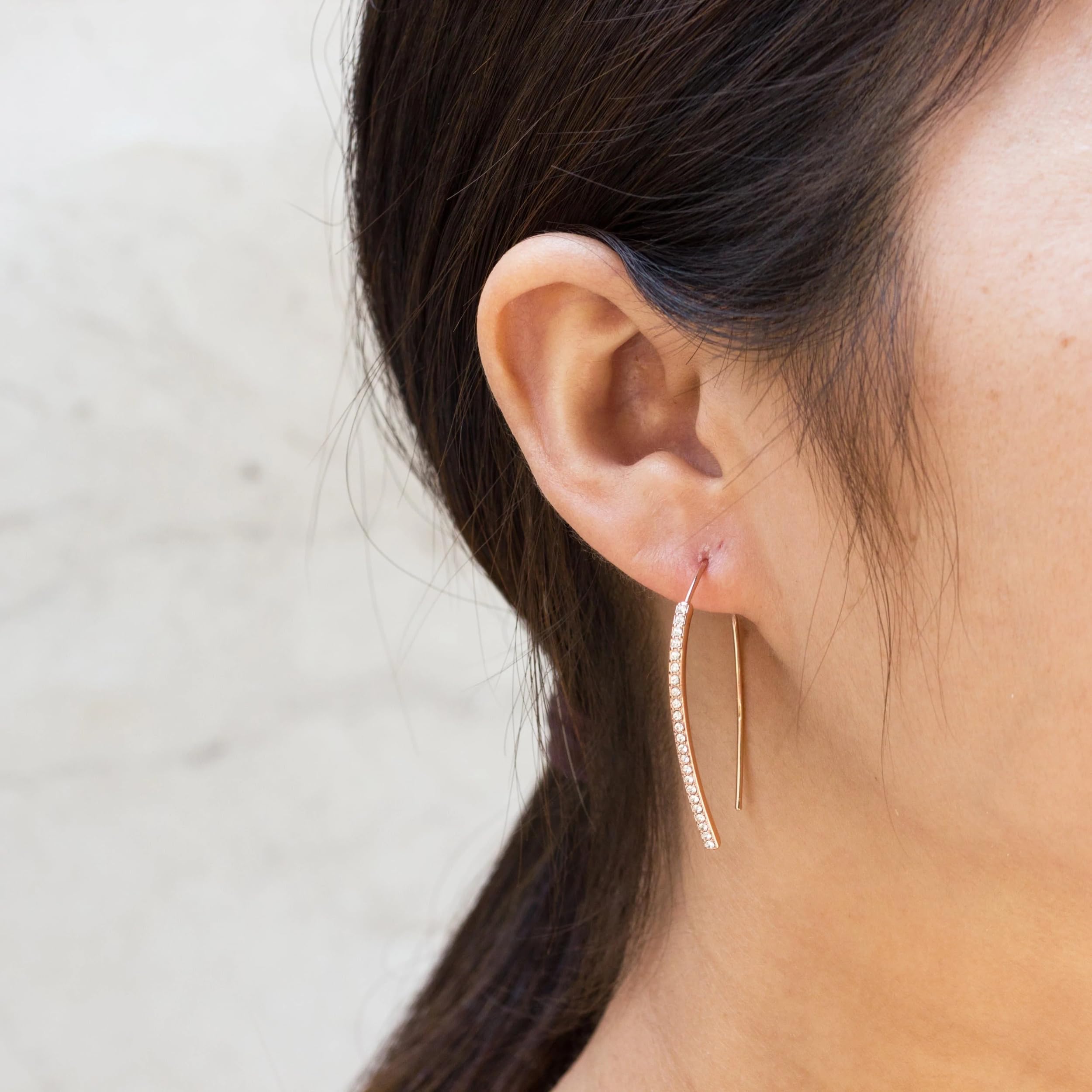Rose Gold Plated Zirconia Thread Earrings for Women - Elegant Party Jewelry