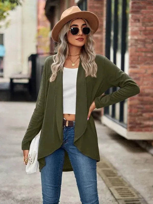 Women's Solid Color Loose Fit Cardigan Sweater - Lightweight Knit Open Front Long Sleeve Cover Up for Casual Wear, Office, and Layering