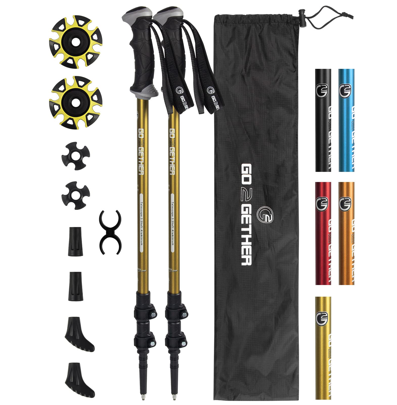 Adjustable Aluminum Trekking Poles - Lightweight Hiking Sticks with Quick Lock System, Ergonomic Handle & Padded Strap - Includes Snow Baskets - Perfect for Mountain Hiking, Backpacking & Outdoor Adventures