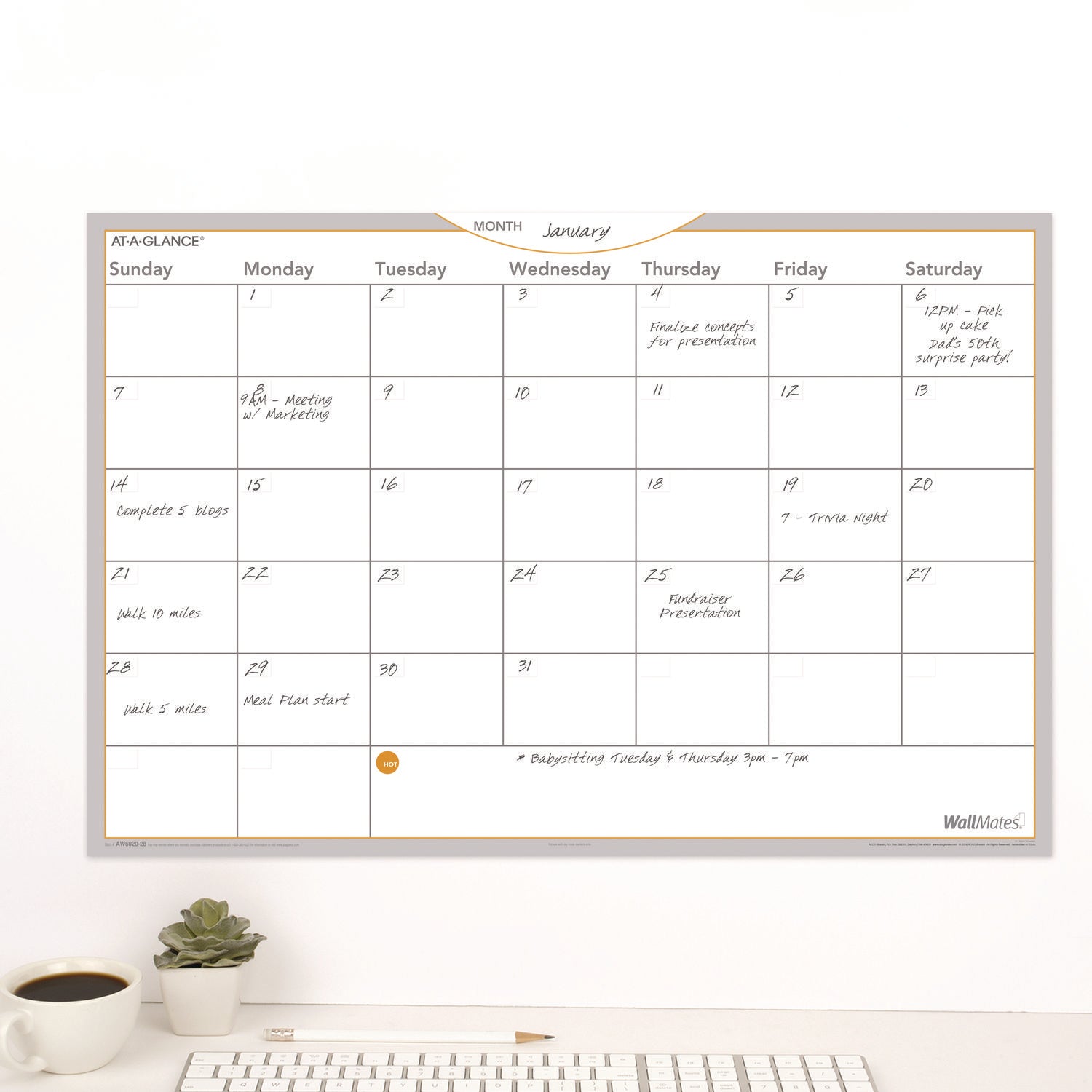 AT A GLANCE® Self-Adhesive Dry Erase Monthly Calendar - 18