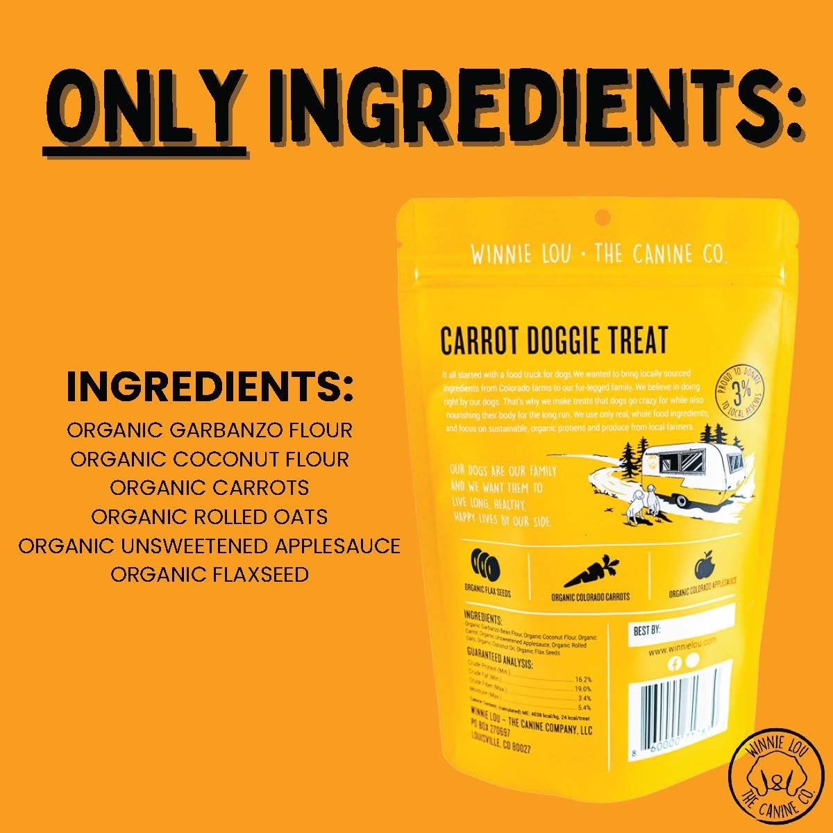 Organic Carrot Dog Treats USA Made - Healthy Tri-Colored Carrot & Applesauce Dog Biscuits - Human Grade, Locally Sourced from Colorado Farms (2-Pack) - Perfect for Training, Rewards & Digestive Health