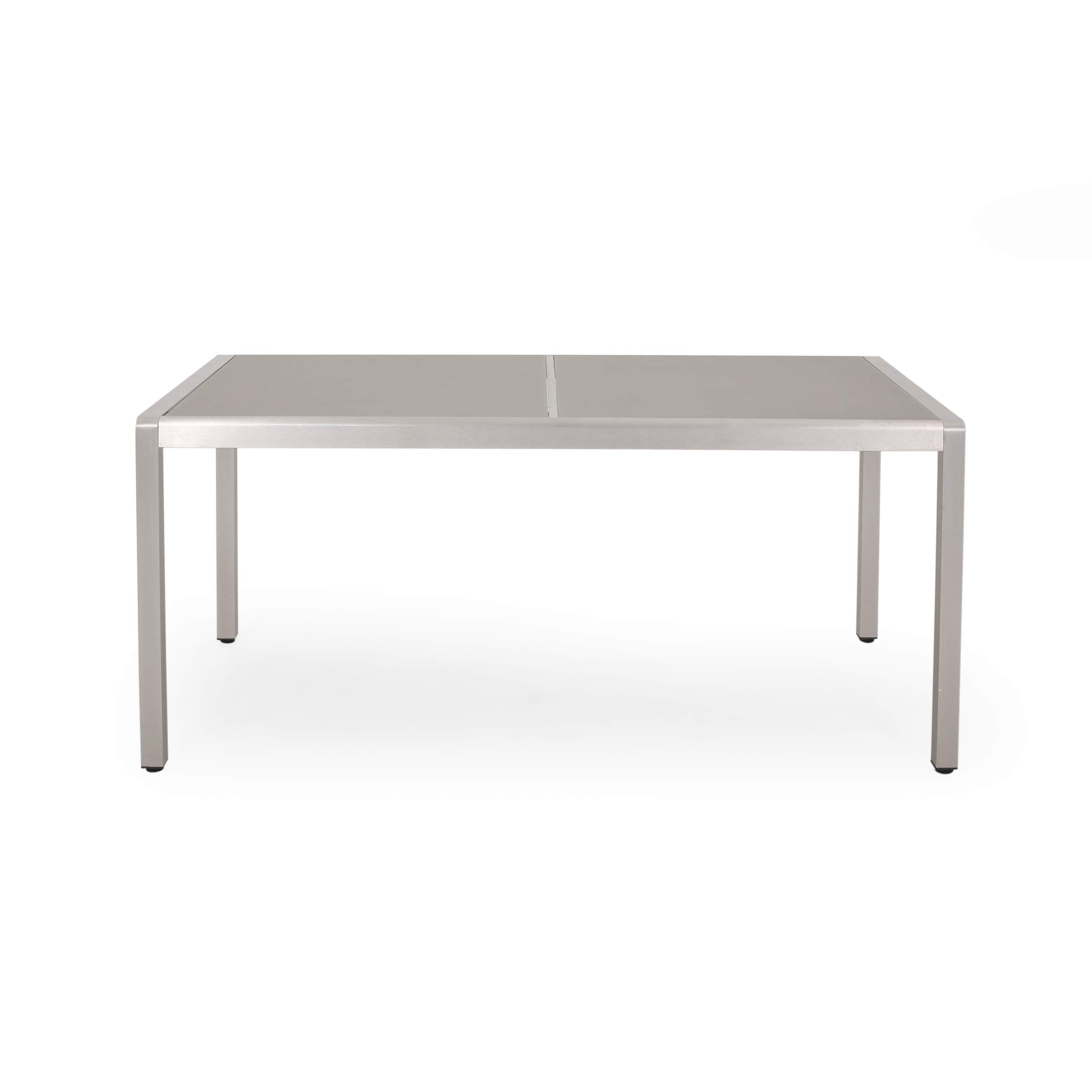 Modern 6-Seater Outdoor Aluminum Dining Set with Tempered Glass Table Top - Gray, Silver & Dark Gray | Weather-Resistant Patio Furniture for Backyard, Garden & Poolside Dining | GDFStudio