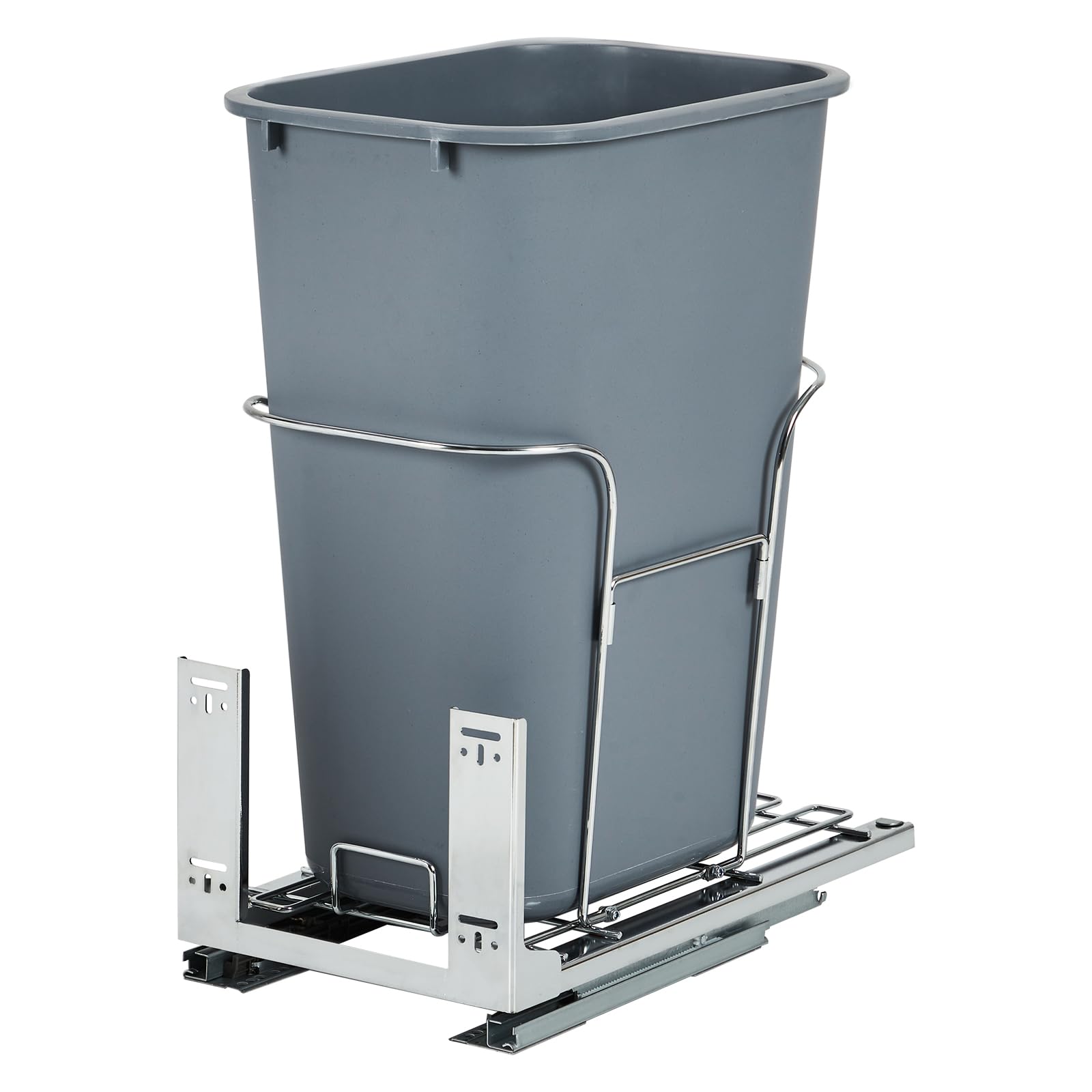 GARVEE 35 QT Pull-Out Trash Can with Full Extension Slides - Space Saving Under Cabinet Recycling Bin, Eco-Friendly Kitchen Waste Management System (Light Greyish Blue) - Perfect for Small Kitchens, Pantries & Sustainable Homes