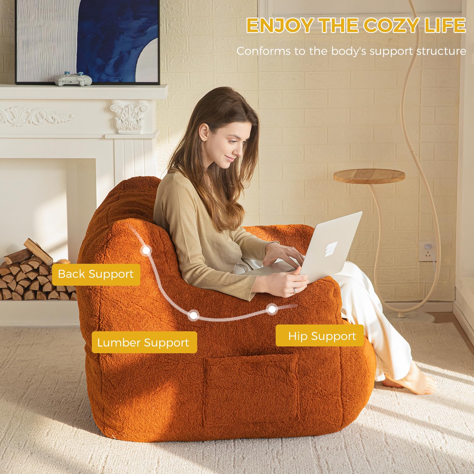 MAXYOYO Tufted Bean Bag Chair with Boucle Fabric - Ultra Soft Comfy Lazy Sofa with Premium Filler for Adults & Teens - Perfect for Living Room, Bedroom, Dorm or Game Room Relaxation