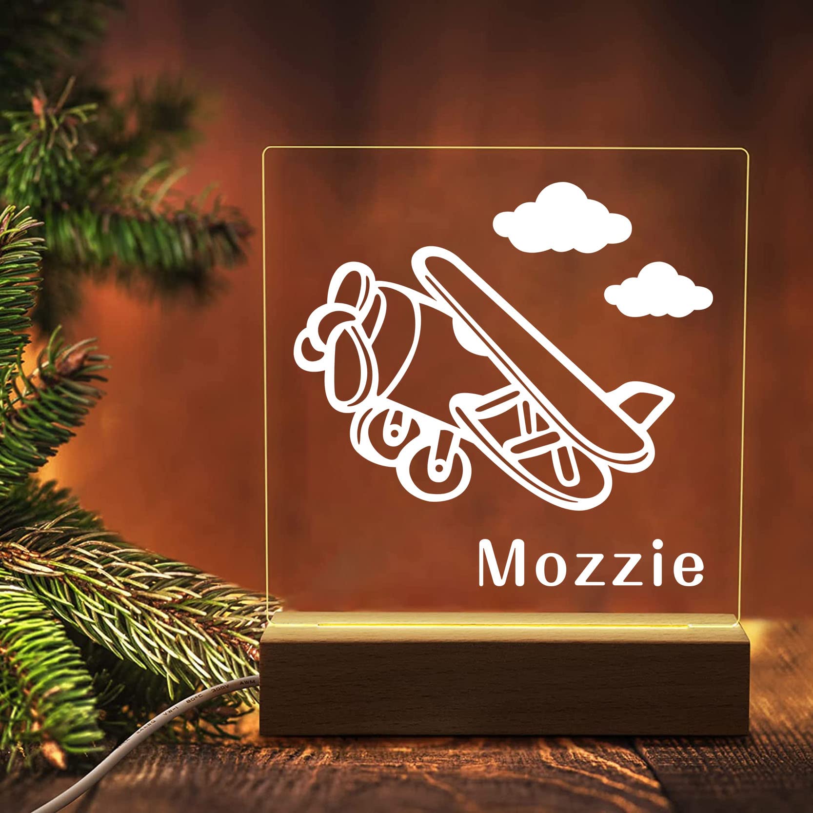 Personalized Airplane Night Light for Kids - Custom Name LED Night Lamp for Nursery, Bedroom & Playroom - Perfect Gift for Boys and Girls - Creates a Soothing Ambiance for Sleep and Playtime