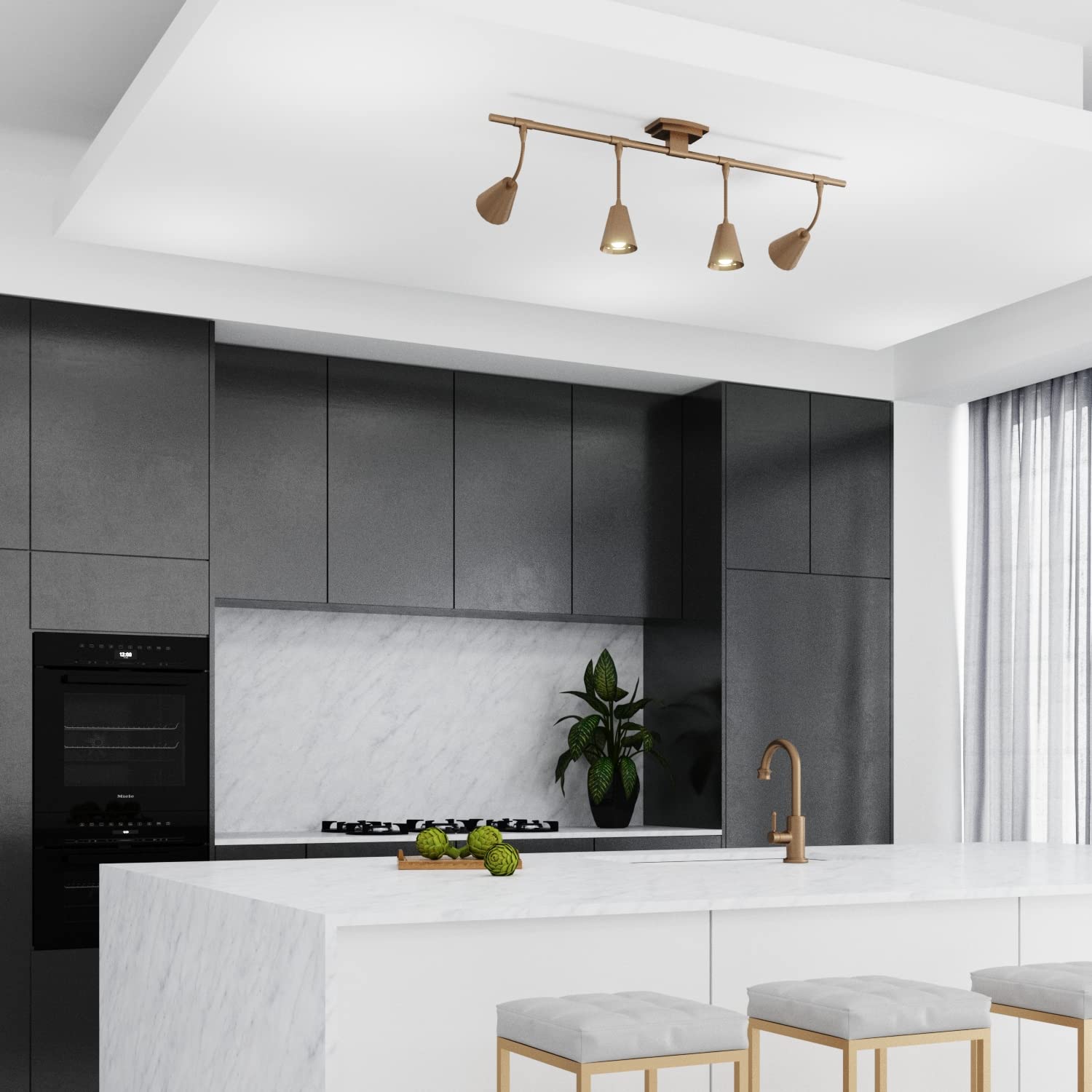Modern LED 4-Light Track Lighting System - 32 Inch Brushed Brass with 4 GU10 Bulbs Included - Adjustable Directional Ceiling Light for Kitchen, Living Room Wall & Spotlight Fixtures - Perfect for Home, Office & Retail Spaces