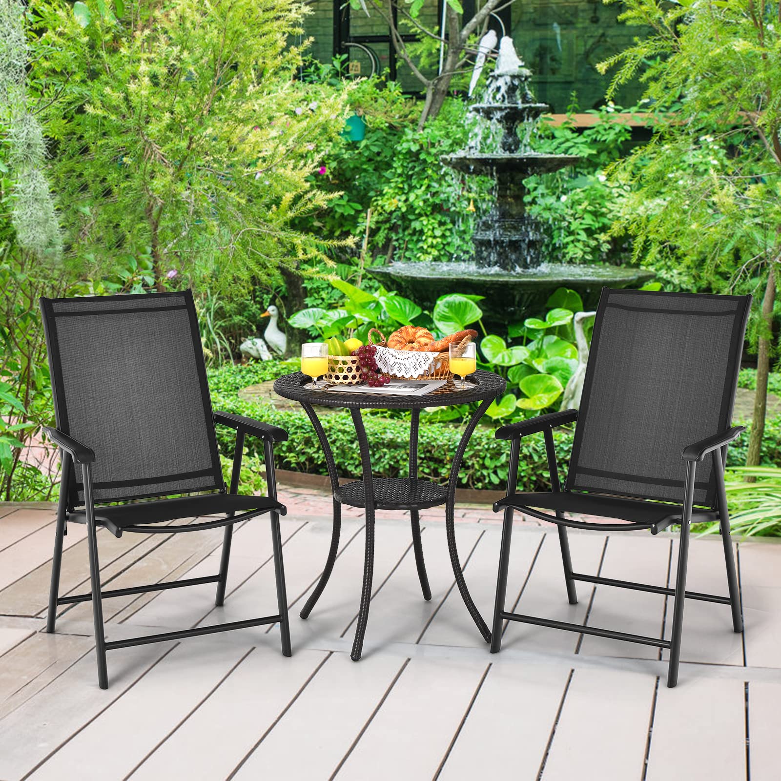 SAFSTAR Folding Patio Chairs Set of 2 - Portable Outdoor Lounge Chairs with Armrests for Garden, Backyard, Poolside & Camping - Lightweight & Durable Black Lawn Chairs