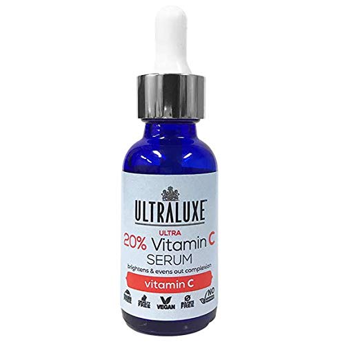 ULTRALUXE SKIN CARE Anti-Aging 20% Vitamin C Serum 1oz - Brightening Facial Treatment for Wrinkles & Dark Spots | Day & Night Use for Glowing Skin