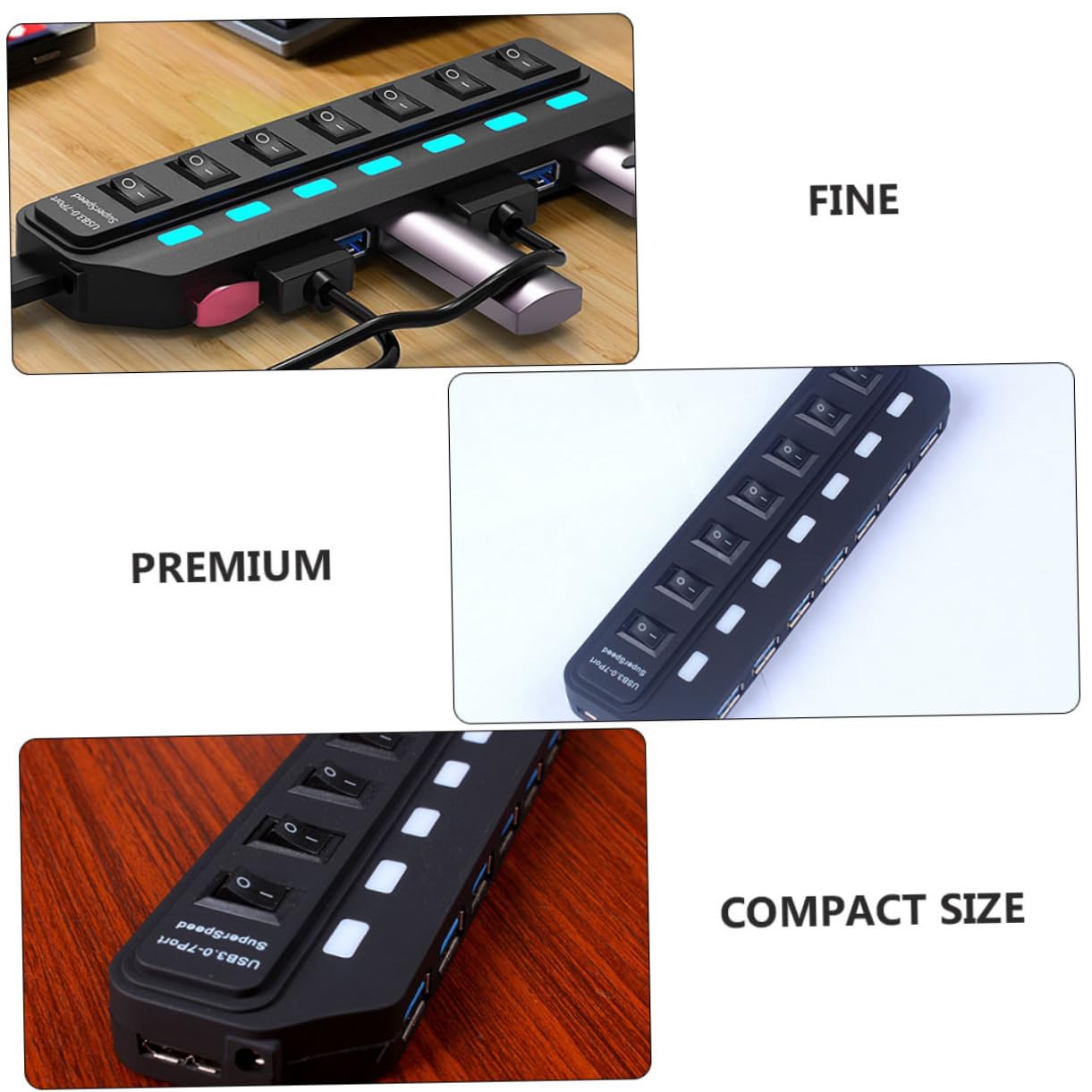 HOMSFOU USB 3.0 Hub 7-Port Docking Station - High-Speed Data Hub for Laptop, Computer, and Tablets - Ideal for Home Office and Multi-Device Setup