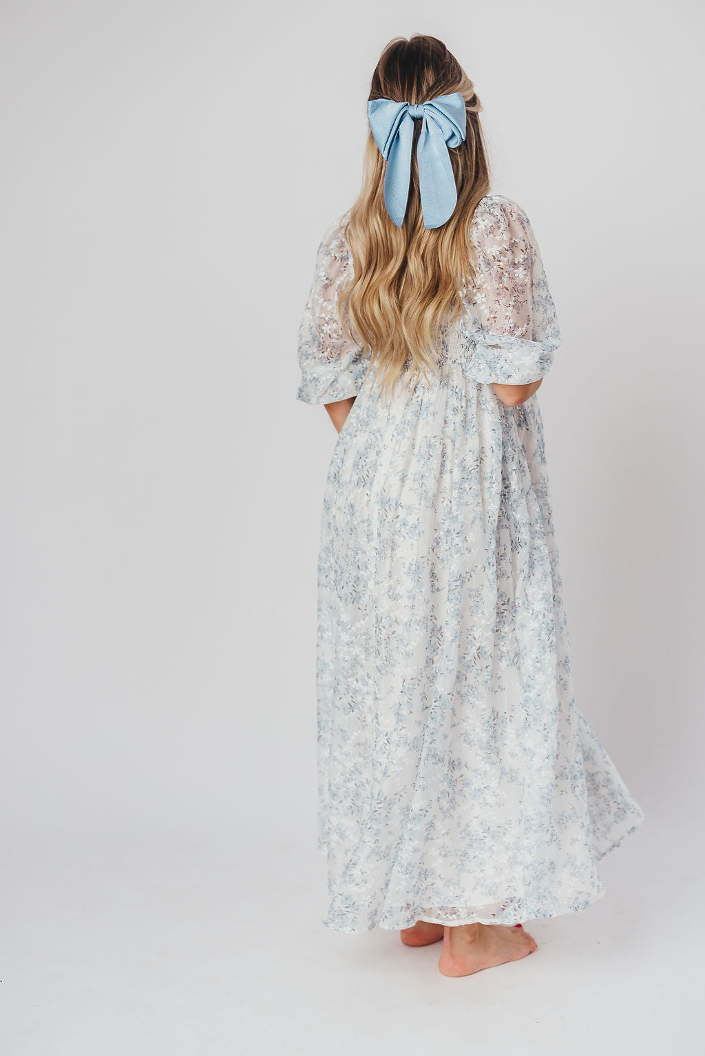 Blue and White Smocked Maxi Dress for Women - Bump Friendly Maternity & Inclusive Sizing (S-3XL) | Perfect for Beach Vacations, Summer Weddings & Casual Outings