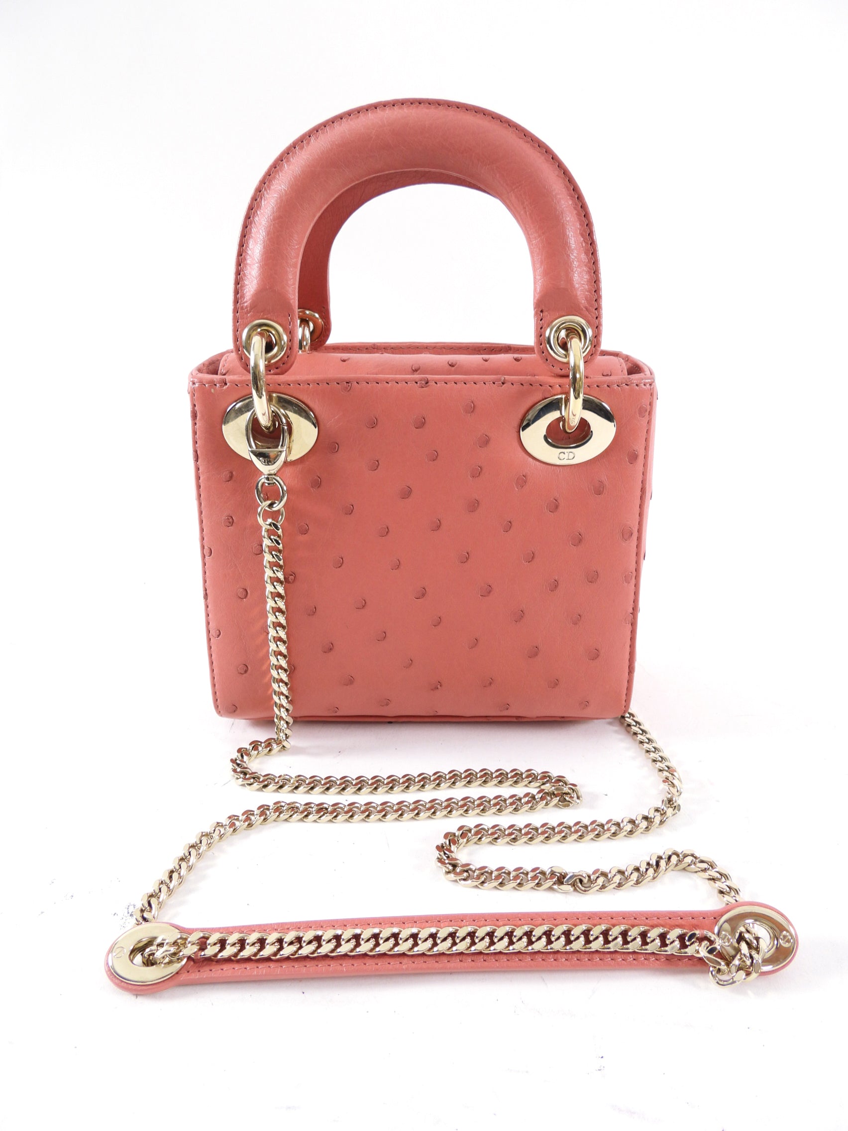 Christian Dior Lady Dior Mini Bag in Pink Ostrich Leather - Luxury Crossbody Purse for Women, Perfect for Evening Parties & Special Occasions
