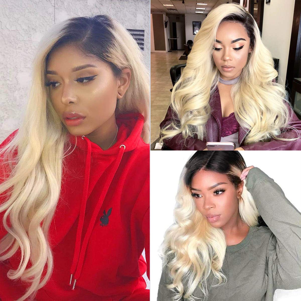 Pre-Plucked 3 Bundles Brazilian Virgin Human Hair Weave with 4x4 Lace Closure - Dark Root 1B/613 Platinum Blonde Ombre Body Wave & Baby Hair (14+18 20 22 Inches) | Perfect for Daily Styling, Extensions & Protective Hairstyles