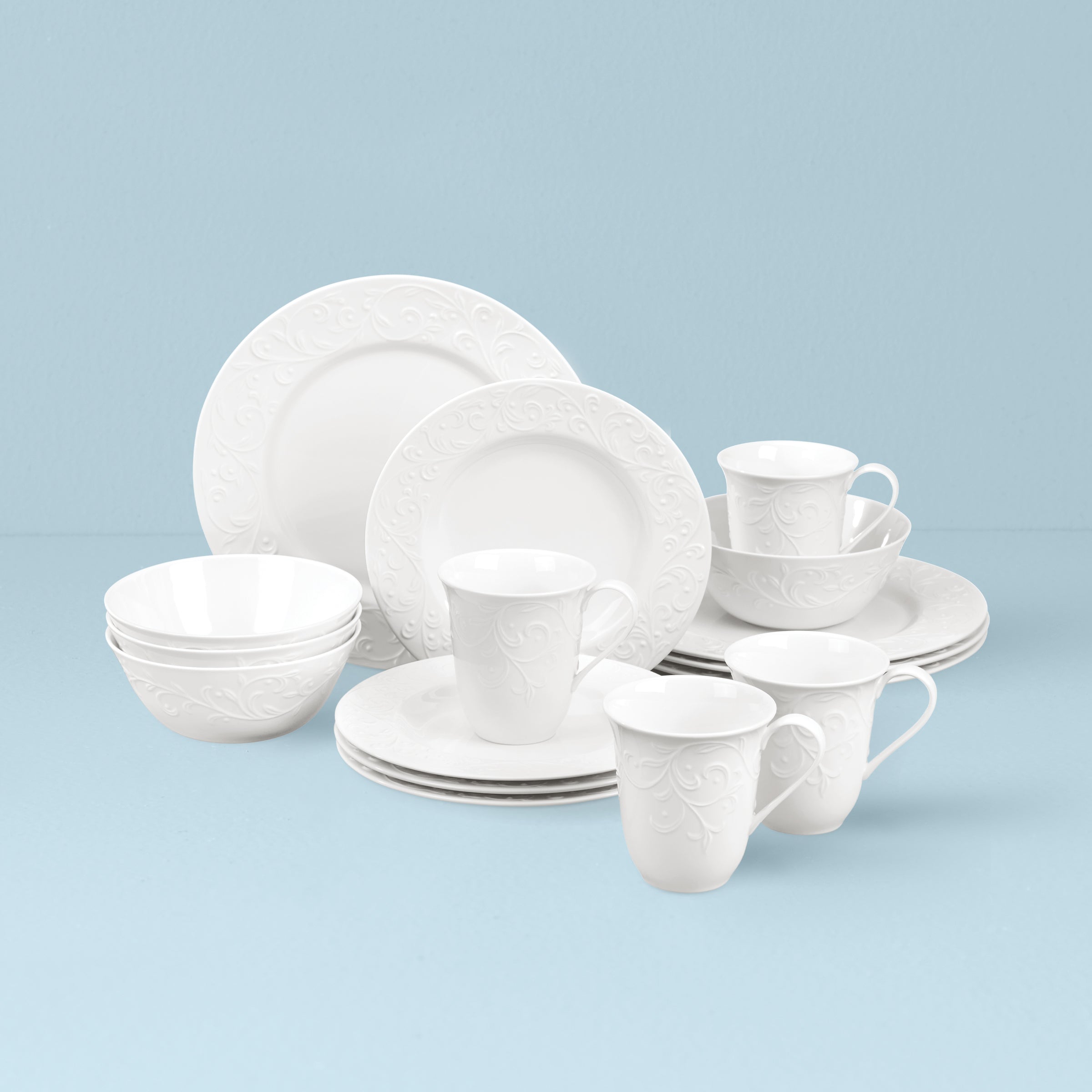 Opal Innocence Carved 16-Piece Dinnerware Set - Elegant Porcelain Tableware for Formal Dining & Special Occasions
