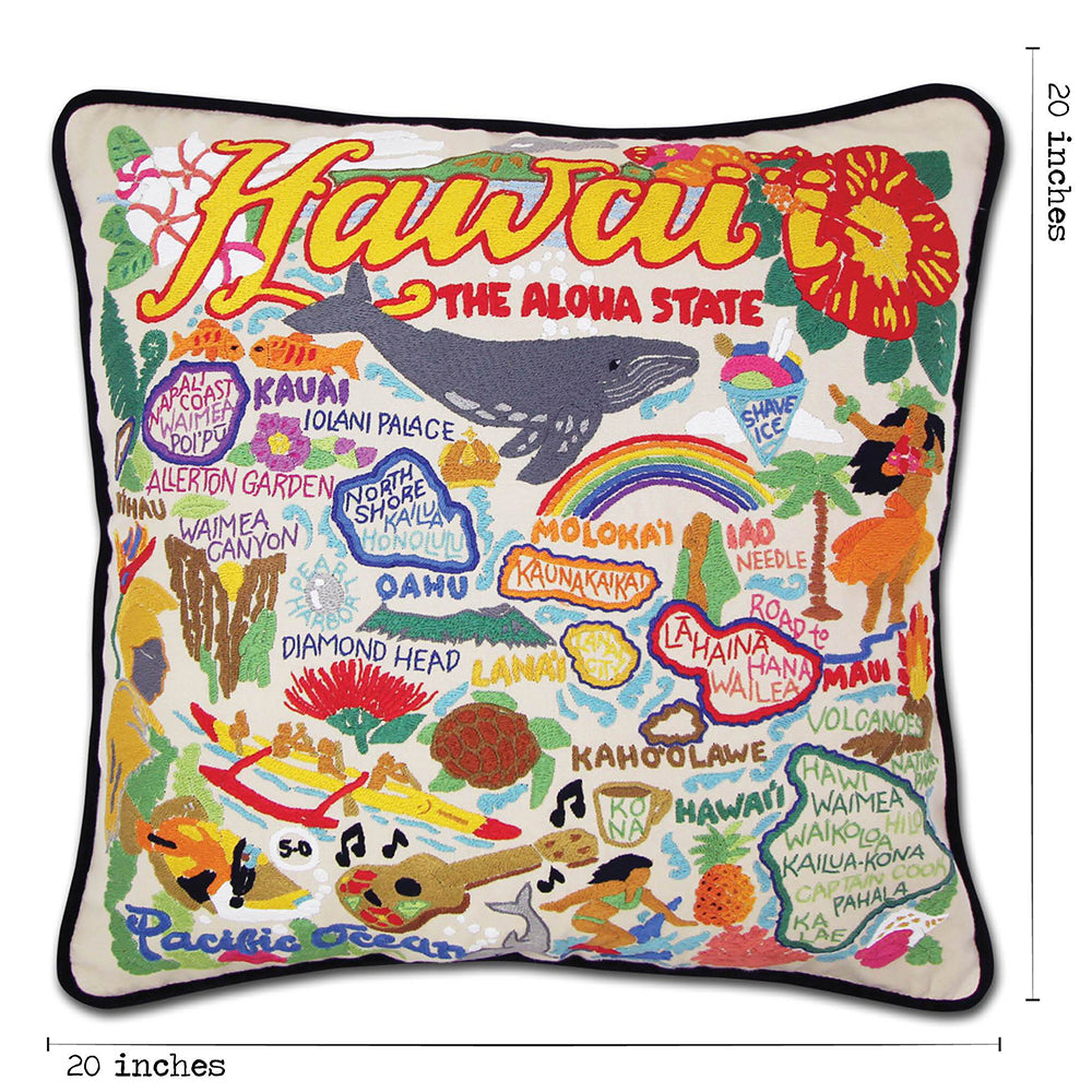 Cat Studio Hawaiian Isles Hand Embroidered Throw Pillow Cover - Tropical Island Decor for Living Room, Bedroom & Boho Home Decor