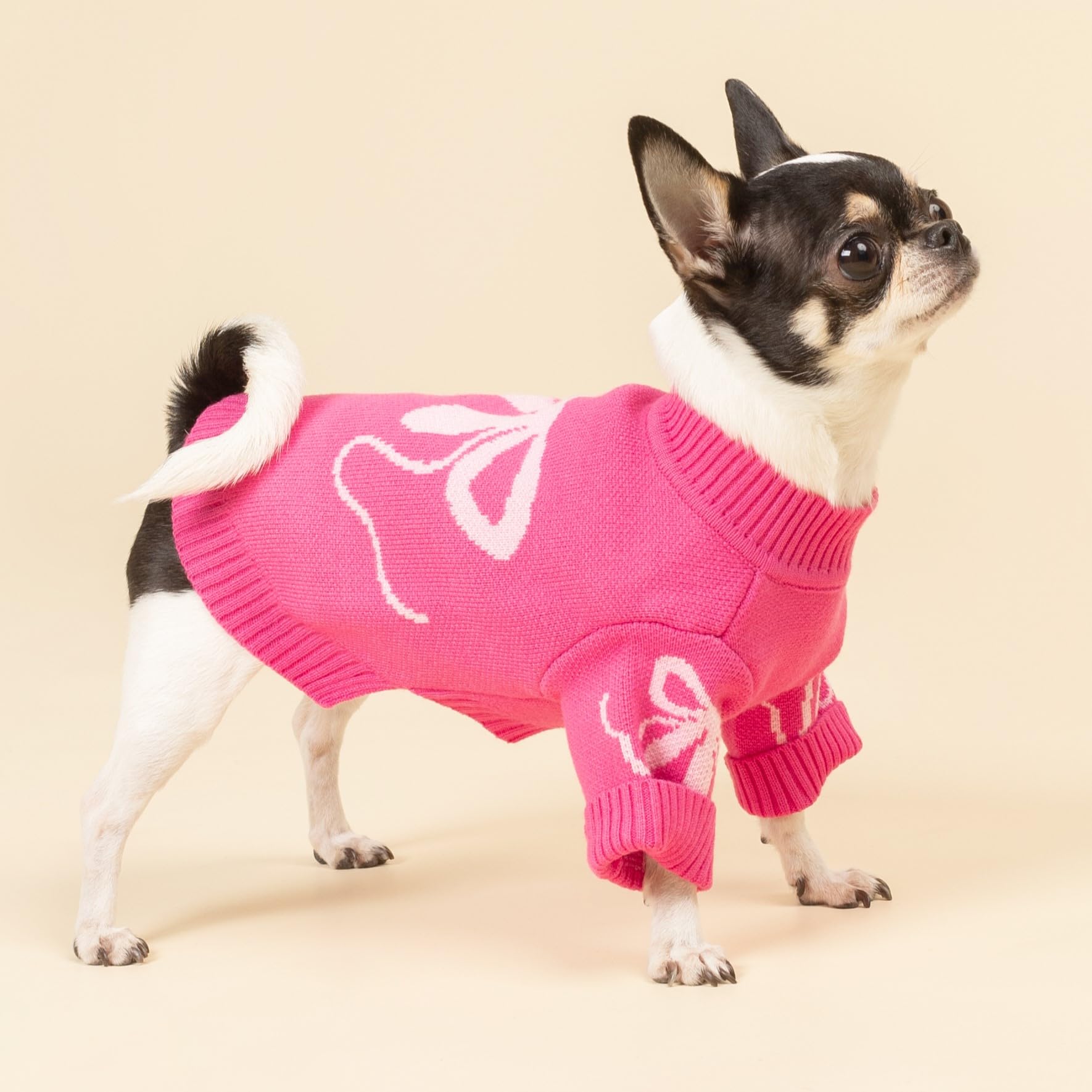 Fitwarm Valentine's Day Dog Sweater - Thermal Winter Clothes for Small Dogs, Cute Pink Bowknot Pullover Jumper for Puppies - Perfect for Valentine's Day Outfits, Christmas Pet Apparel & Cold Weather Walks