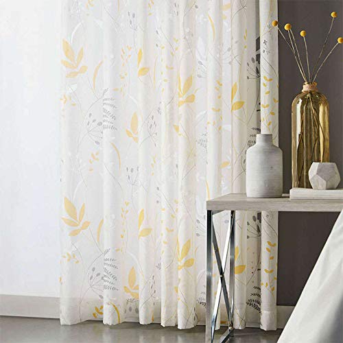 Extra Long Sheer Curtains with Yellow & Red Floral Pattern - 8 to 20 Feet Custom Length (Yellow Flowers) for Living Room, Bedroom & Patio Decor