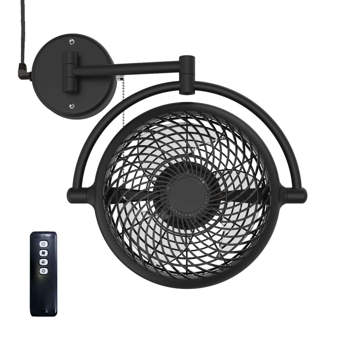 Vento VIVI-DC 10 Inch Wall Mount Swivel Fan with Folding Arm - Black - Perfect for Bedroom, Garage, Workshop & Outdoor Use