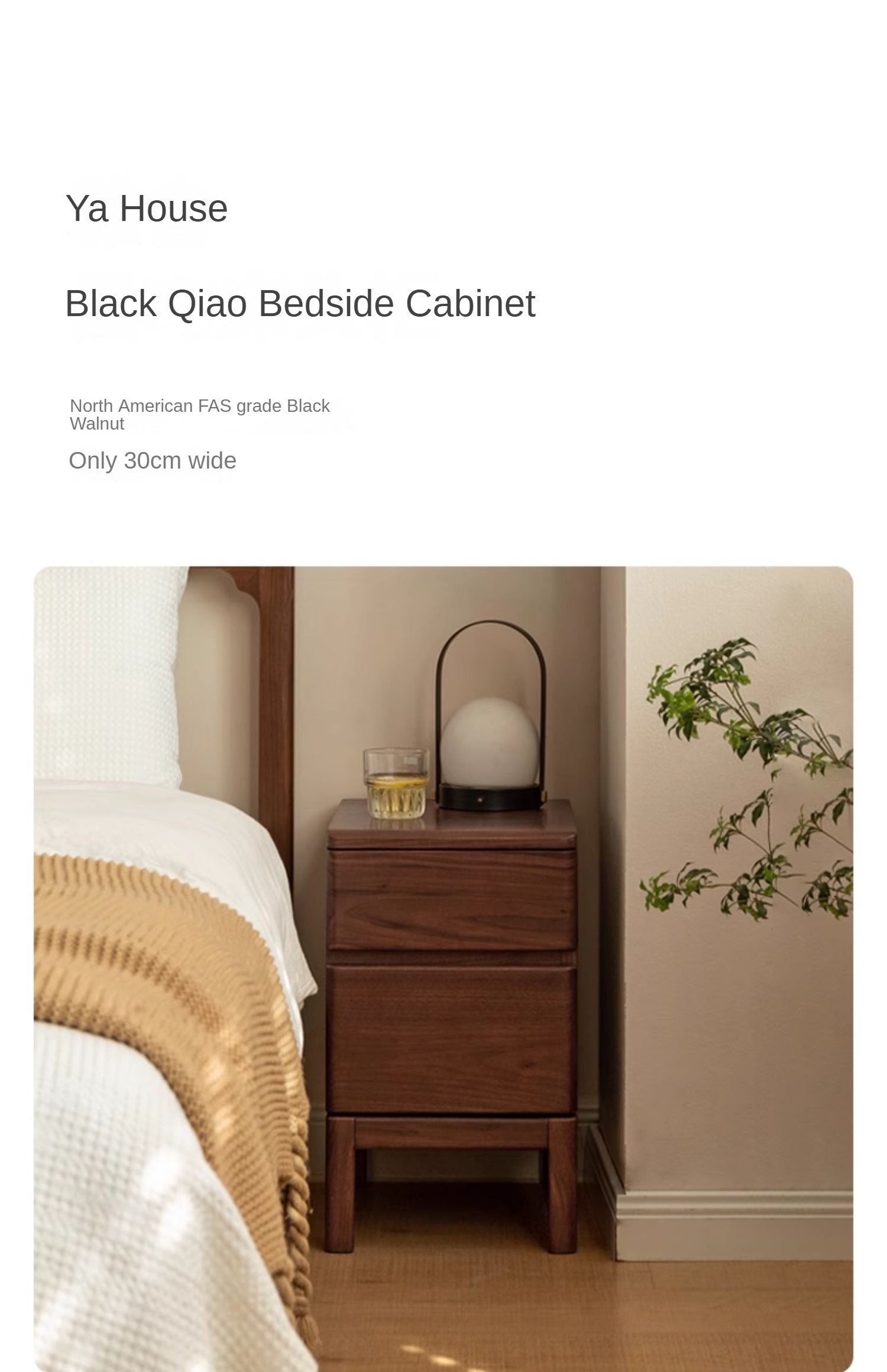 Premium Black Walnut & Ash Solid Wood Nightstand - Stylish Bedside Storage Table for Bedroom, Living Room, or Office