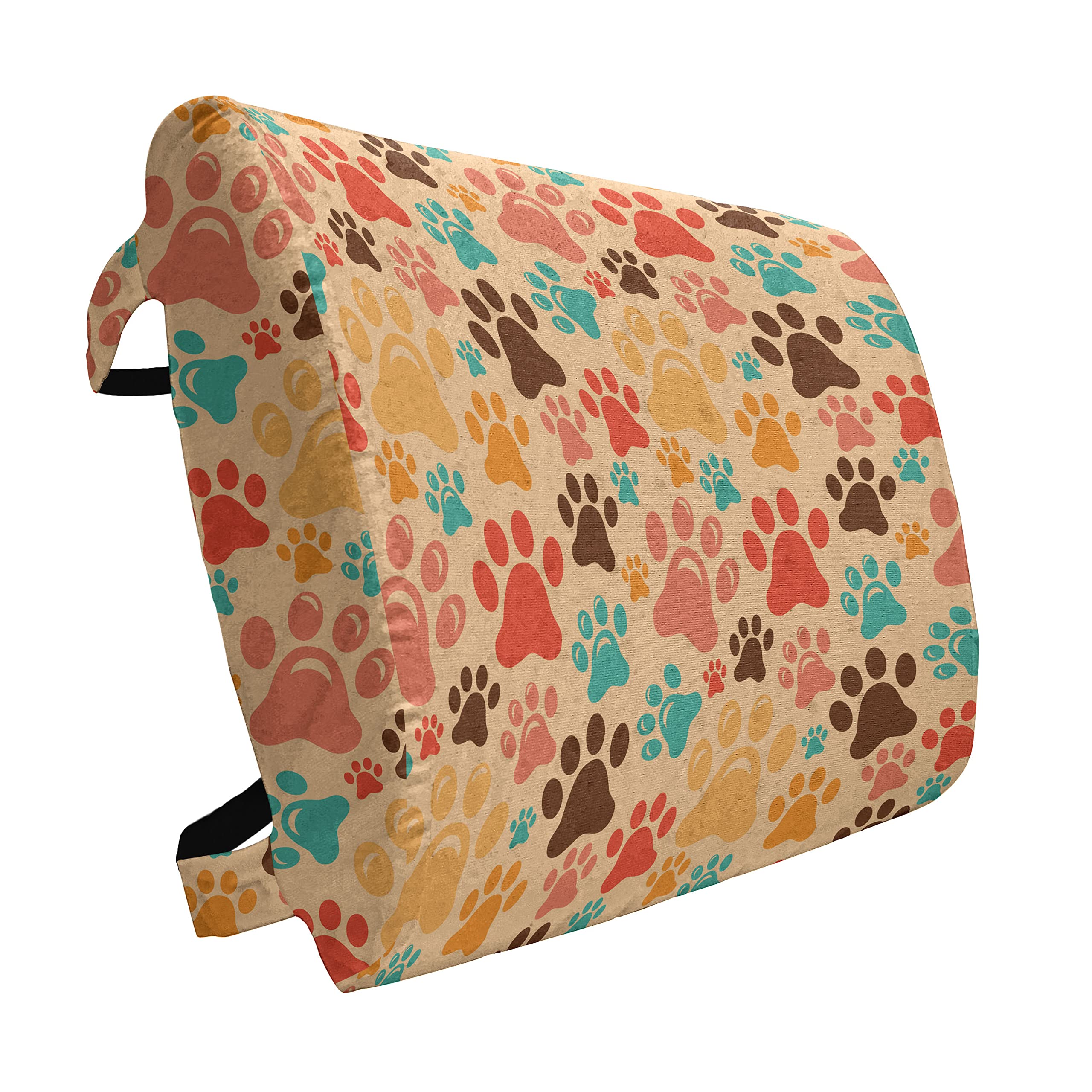 Ambesonne Dog Lover Lumbar Support Pillow - Colorful Paw Print Design, High Density Foam for Office & Car - 14x13 Inch Coffee Brown - Perfect for Back Pain Relief in Chairs, Sofas and Travel