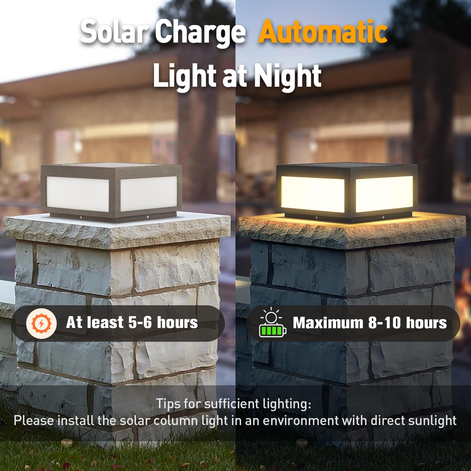 Solar Post Lights Outdoor Waterproof - Modern Aluminum Column Lights with Dusk to Dawn Sensor, Flat Surface Deck Lamp for Porch, Fence, Patio, Garden & Pathway Lighting | Weatherproof & Energy Efficient Landscape Lighting Solution