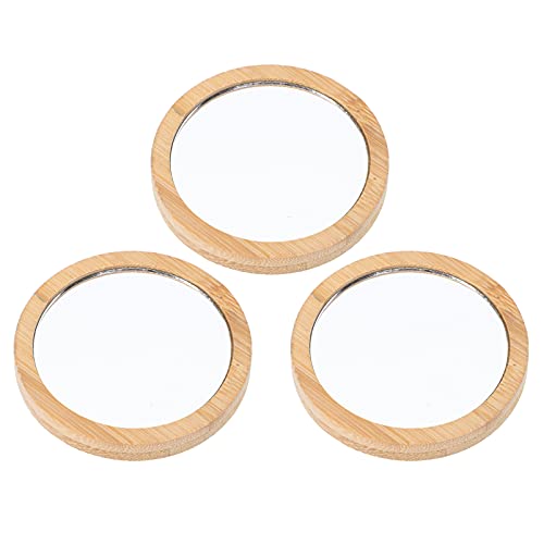 Lurrose 3Pcs Compact Travel Makeup Mirror Set - Wooden Vanity Mirror with Stand, Portable Pocket Beauty Mirror for Home & On-The-Go (Ideal for Travel, Makeup, Salon, and Gift)