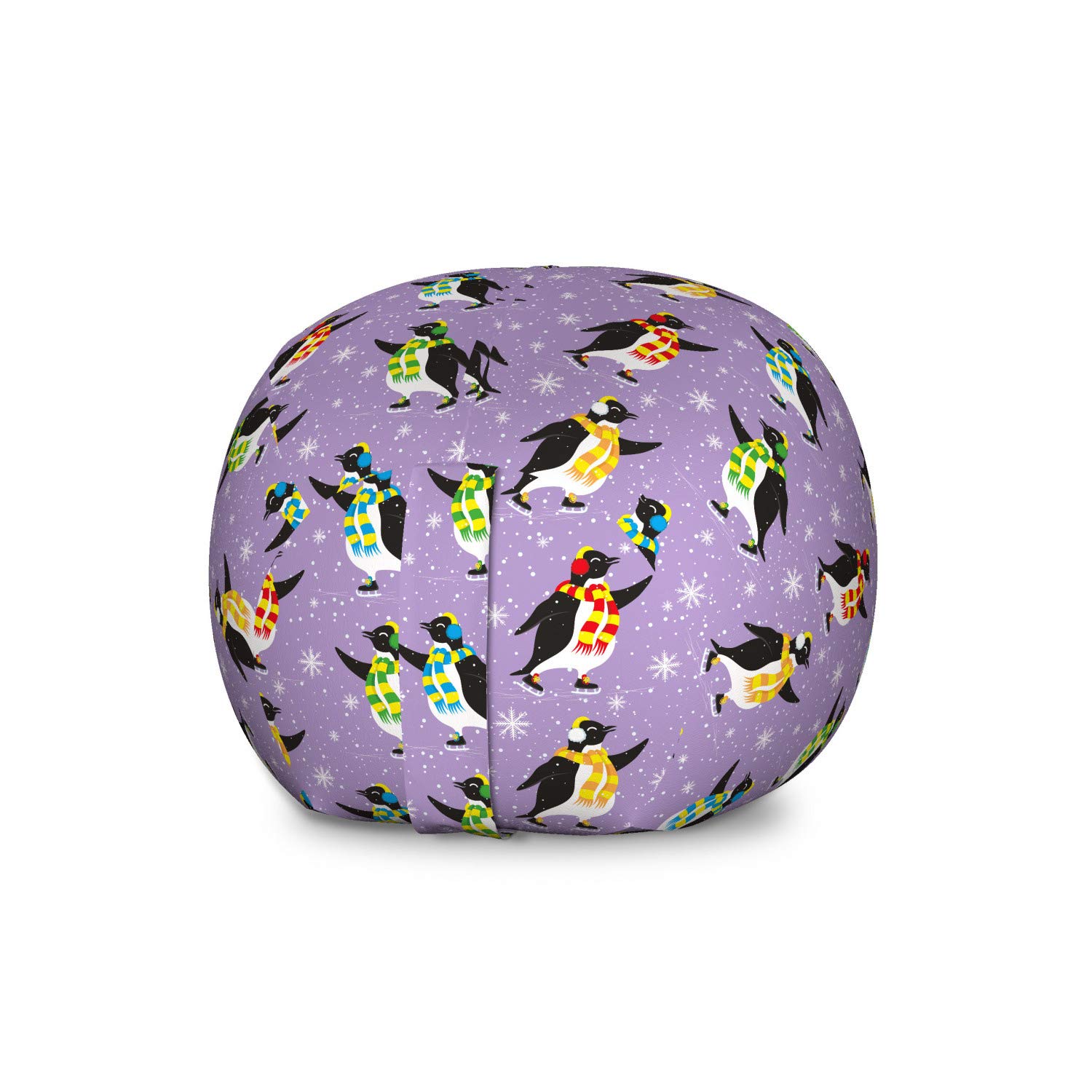 Ambesonne Winter Toy Storage Bag Chair - Large Washable Stuffed Animal Organizer with Penguin & Snowflake Design in Lavender & Multicolor | Perfect for Kids' Room, Playroom & Seasonal Storage