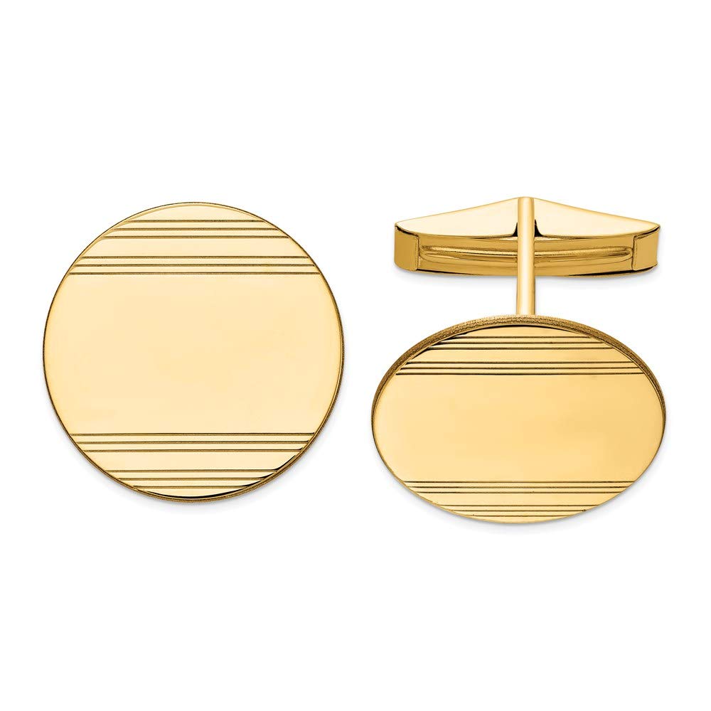 14K Yellow Gold Striped Round Cufflinks - Elegant for Weddings & Formal Events
