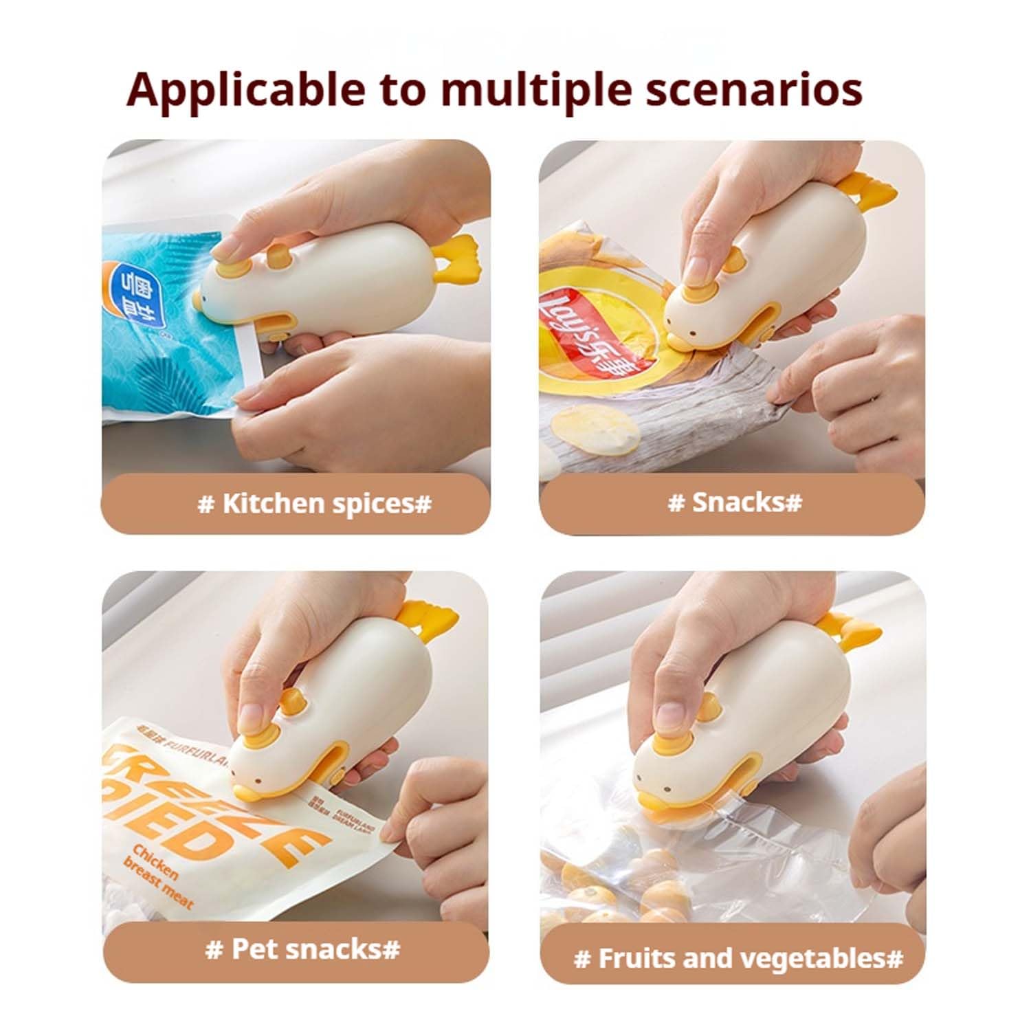 3-in-1 Mini Bag Sealer with Rechargeable Heat Sealer, Built-in Cutter & Magnet | Yellow Plastic Food Saver | Perfect for Snacks, Leftovers, Chips, Coffee & Home Organization | Kitchen, Travel & Office Use