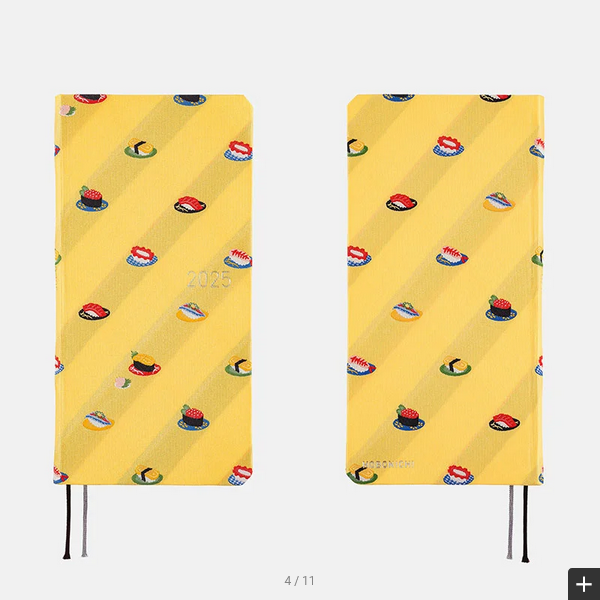 Hobonichi Techo 2025 Bow & Tie Sushi Weeks Hardcover Planner - Weekly Horizontal Layout, January Start, Monday Start, English Edition - Perfect for Journaling, Scheduling & Productivity Tracking