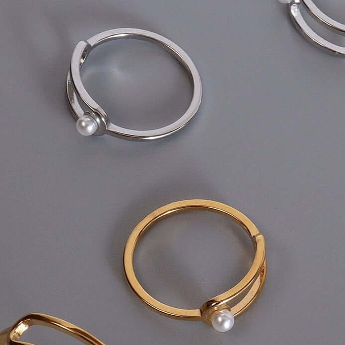 18K Gold Pearl Safety Pin Rings for Women - Elegant Vintage Jewelry Gift for Birthdays, Anniversaries & Special Occasions | A201