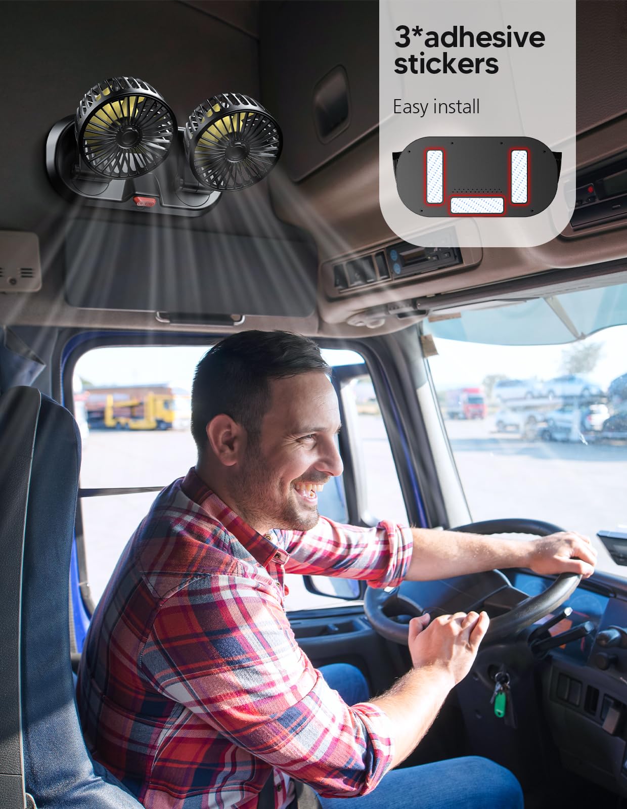 12V Dual Head USB Car Fan - Portable Brushless Cooling Fan for Vehicles with 3 Speeds & 360° Rotation - 2024 Upgraded for SUV, RV, Truck, Sedan, Cruise - Perfect for Road Trips, Camping & Hot Weather Driving (Cigarette Lighter Powered)
