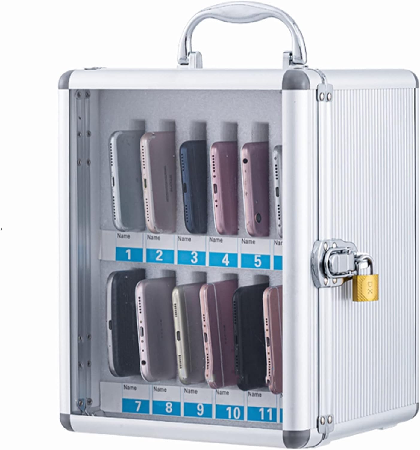 Lockable Transparent Mobile Phone Storage Box - 12 Slots Portable Hand Carry Design for Classroom, Office & Gym - Secure Your Devices During Meetings, Workouts & Study Sessions