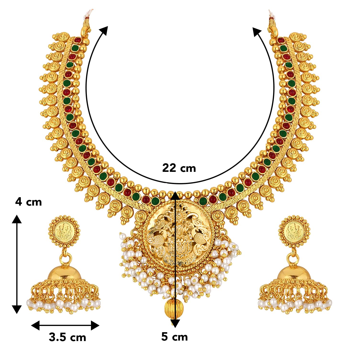 Authentic Indian Traditional Temple Necklace & Jhumka Dangle Earrings Set - Faux Stone Bollywood Jewelry for Women | Perfect for Weddings, Festivals & Special Occasions